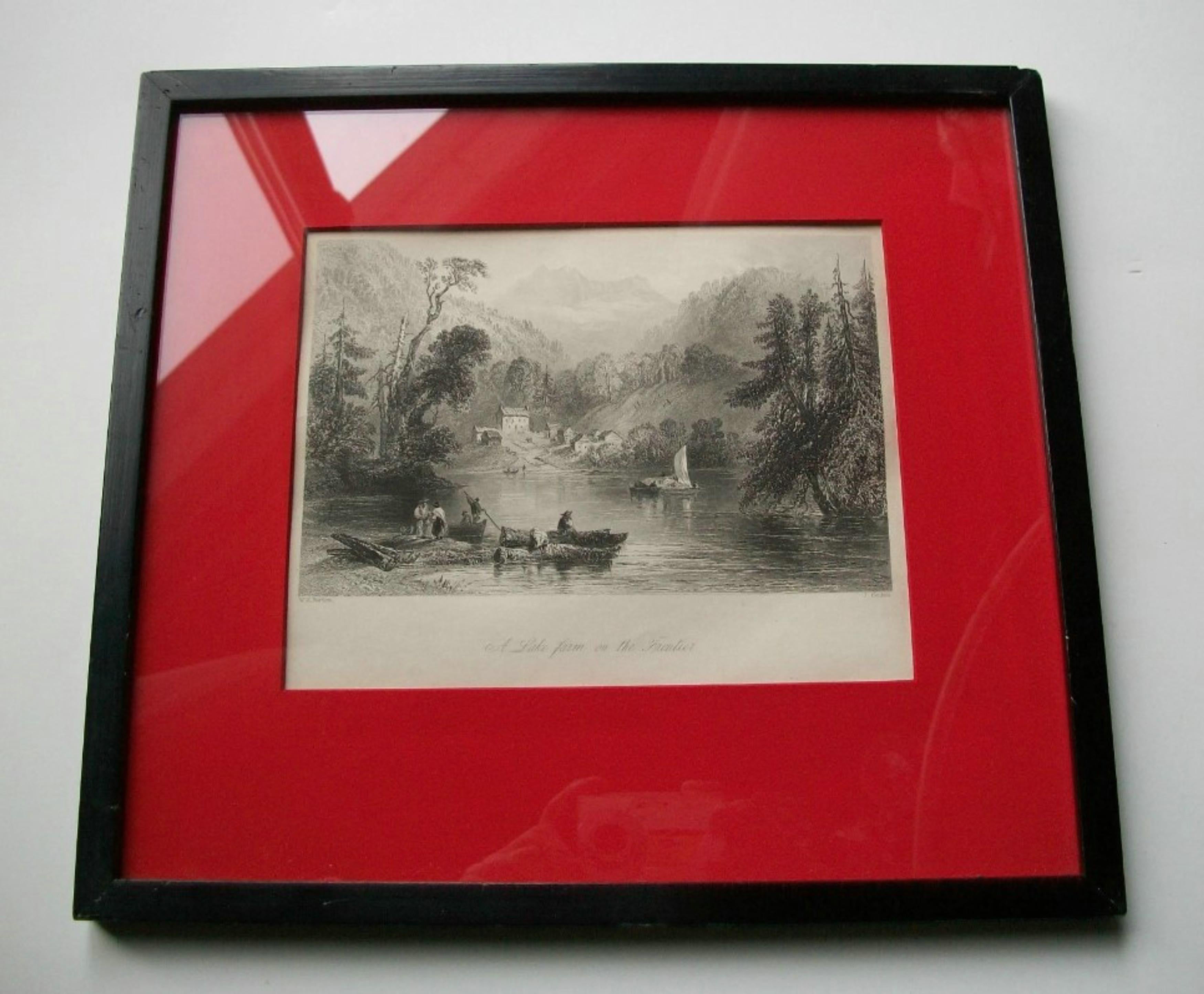 W. H. BARTLETT - A Lake Farm on the Frontier - Framed Engraving - Circa 1841 im Angebot 1