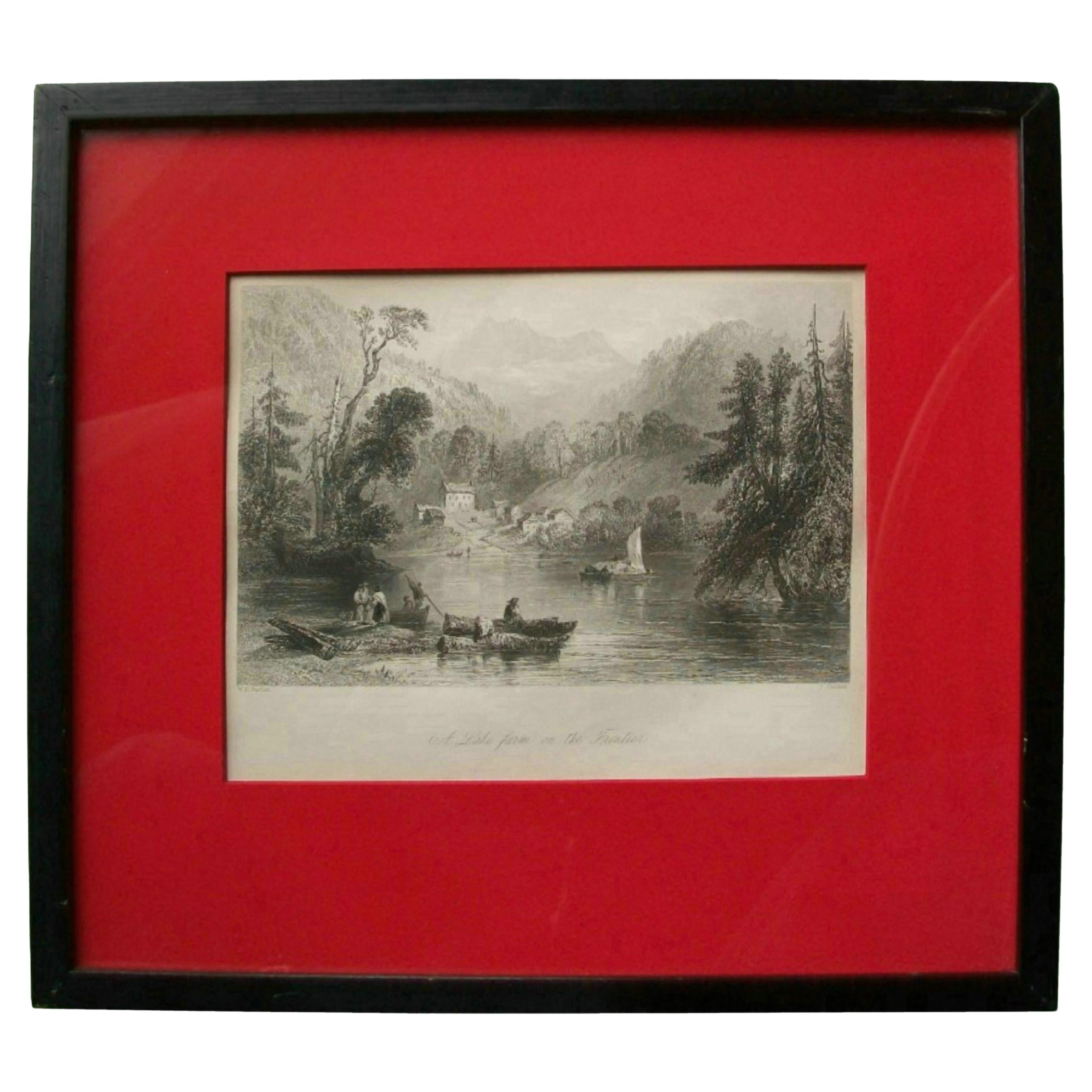 W. H. BARTLETT - A Lake Farm on the Frontier - Framed Engraving - Circa 1841 im Angebot