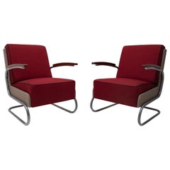 W. H. Gispen, Pair of Cantilever Tubular Steel Armchairs Model FN24, 1933