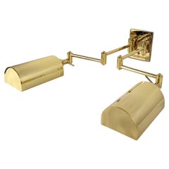 W. Hansen Style Brass Wall Light with Double Articulated Arm, 1970s