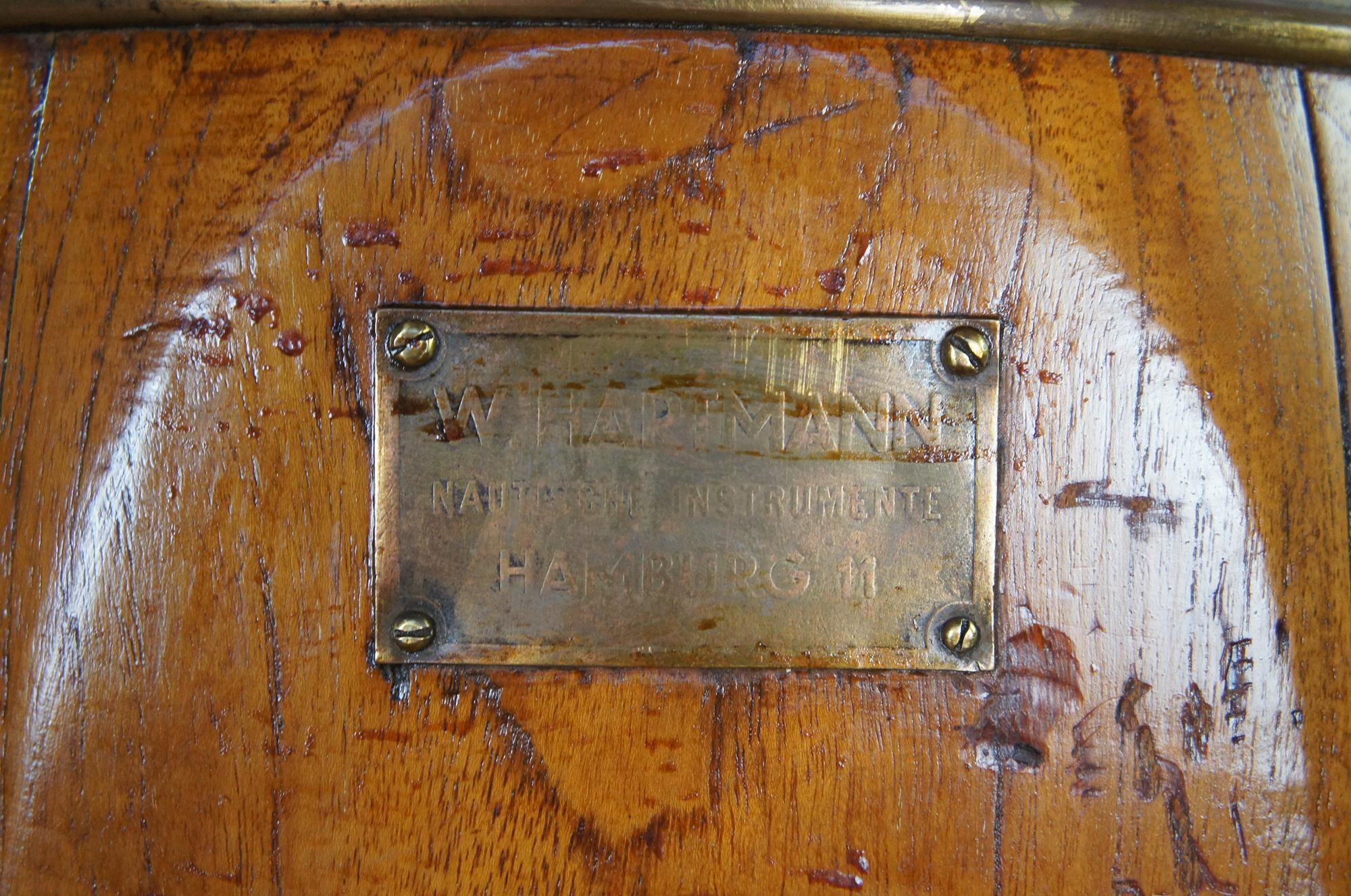 Brass W. Hartmann Antique Oak & Copper Ships Binnacle Nautical Maritime Compass For Sale