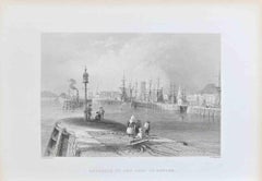 Antique Entrance to the Port of Dundee - Etching by W. H.Bartlett - 1845