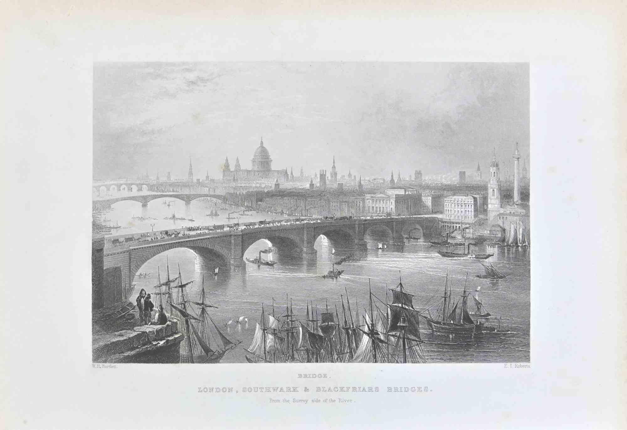London is an etching realized in 1845 by W. H.Bartlett.

Signed on the plate. 

Titled on the lower center.

Good conditions with slight foxing.

The artwork is beautifully realized in a well-balanced composition through short, deft strokes.