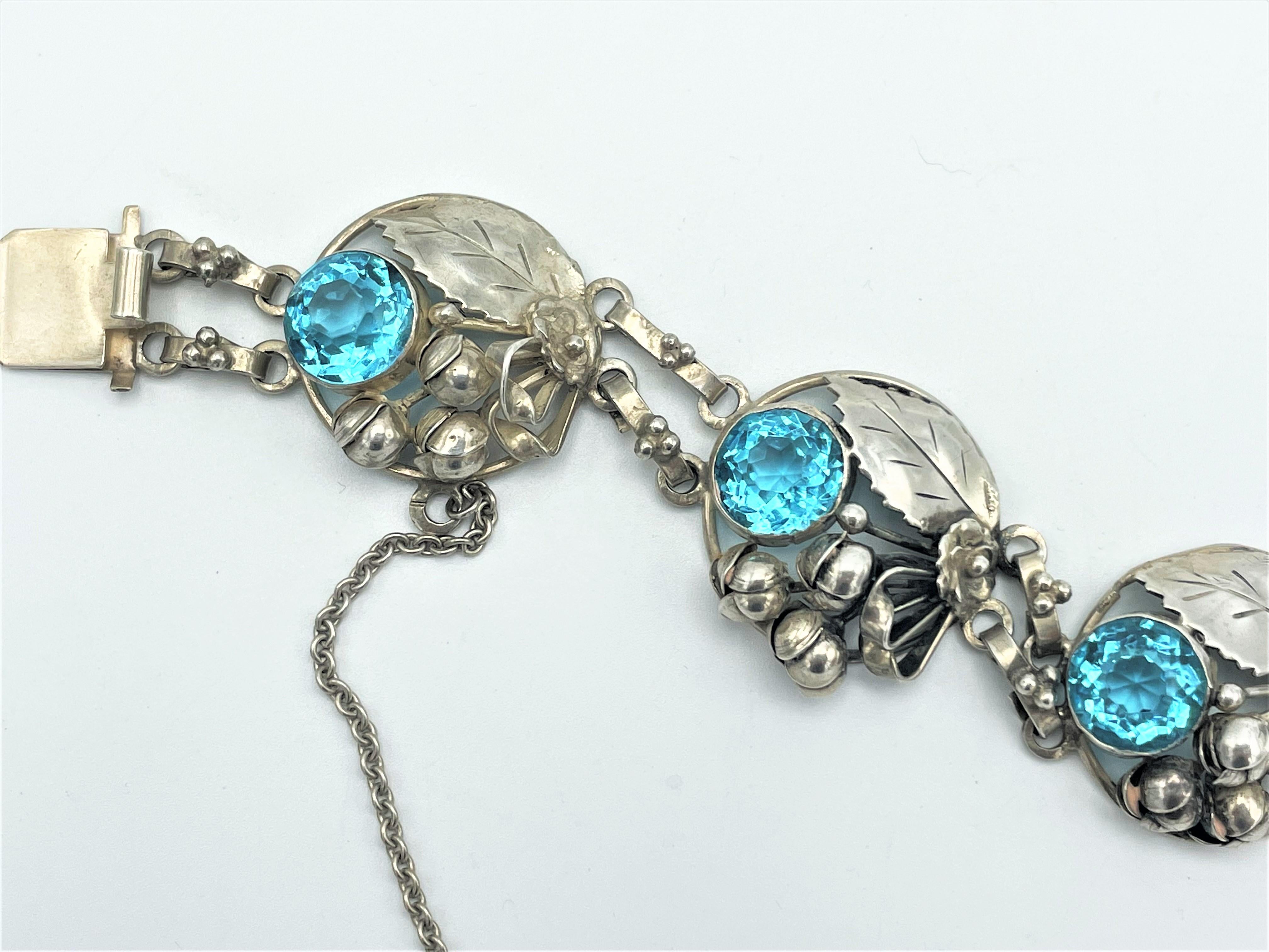 W.  Hobè of NY Sterling Silver Bracelet with aqua cut rhinestones, USA 1940s  For Sale 1