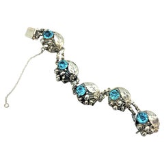 W.  Bracciale in argento Sterling Silver di Hobè of NY con strass color acqua, USA anni '40