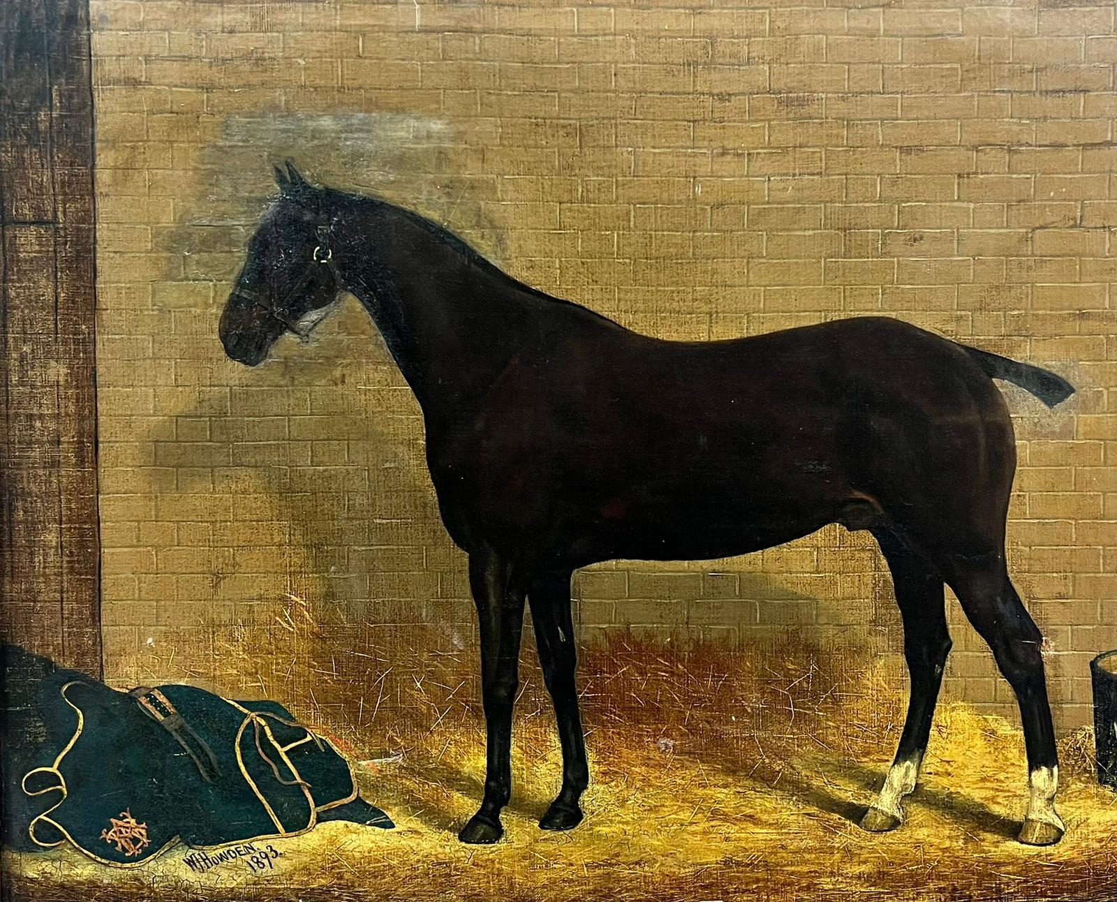 Victorian Oil Horse Standing in Stable Interior Signed & Dated 1893 - Painting by W. Howden