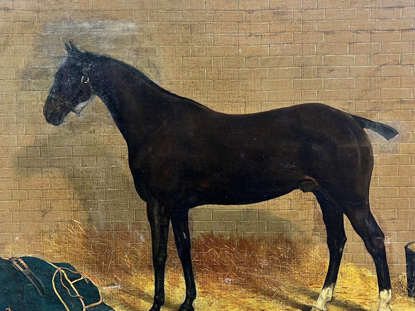 Viktorianisches Ölpferd in Tischinterieur, signiert und datiert 1893 im Angebot 1