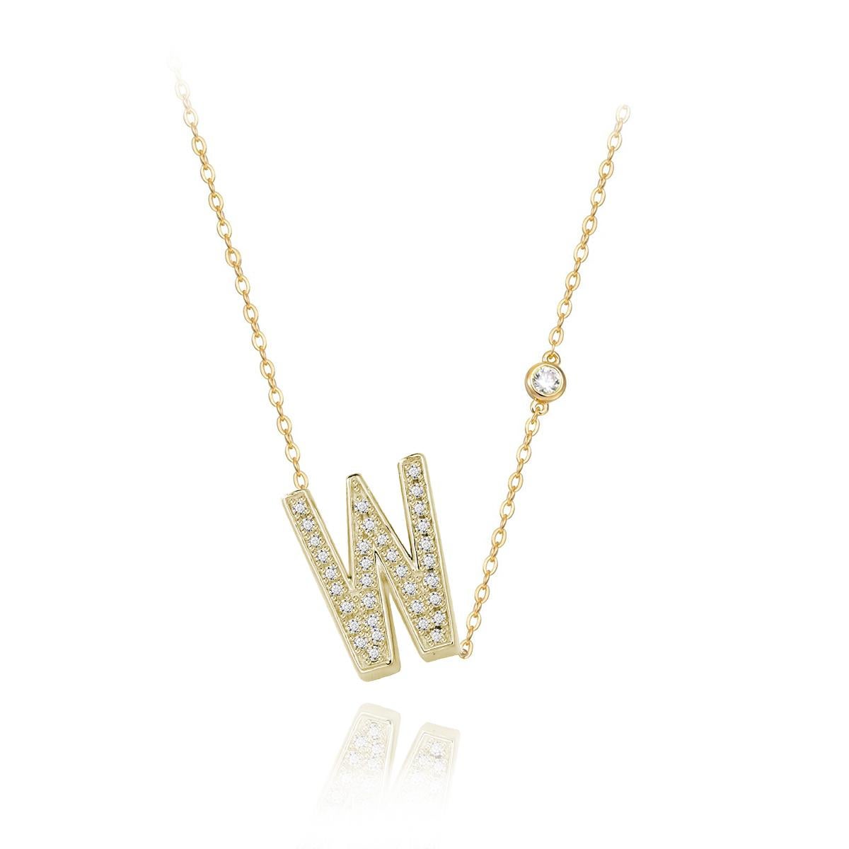 Modern W Initial Bezel Chain Necklace For Sale