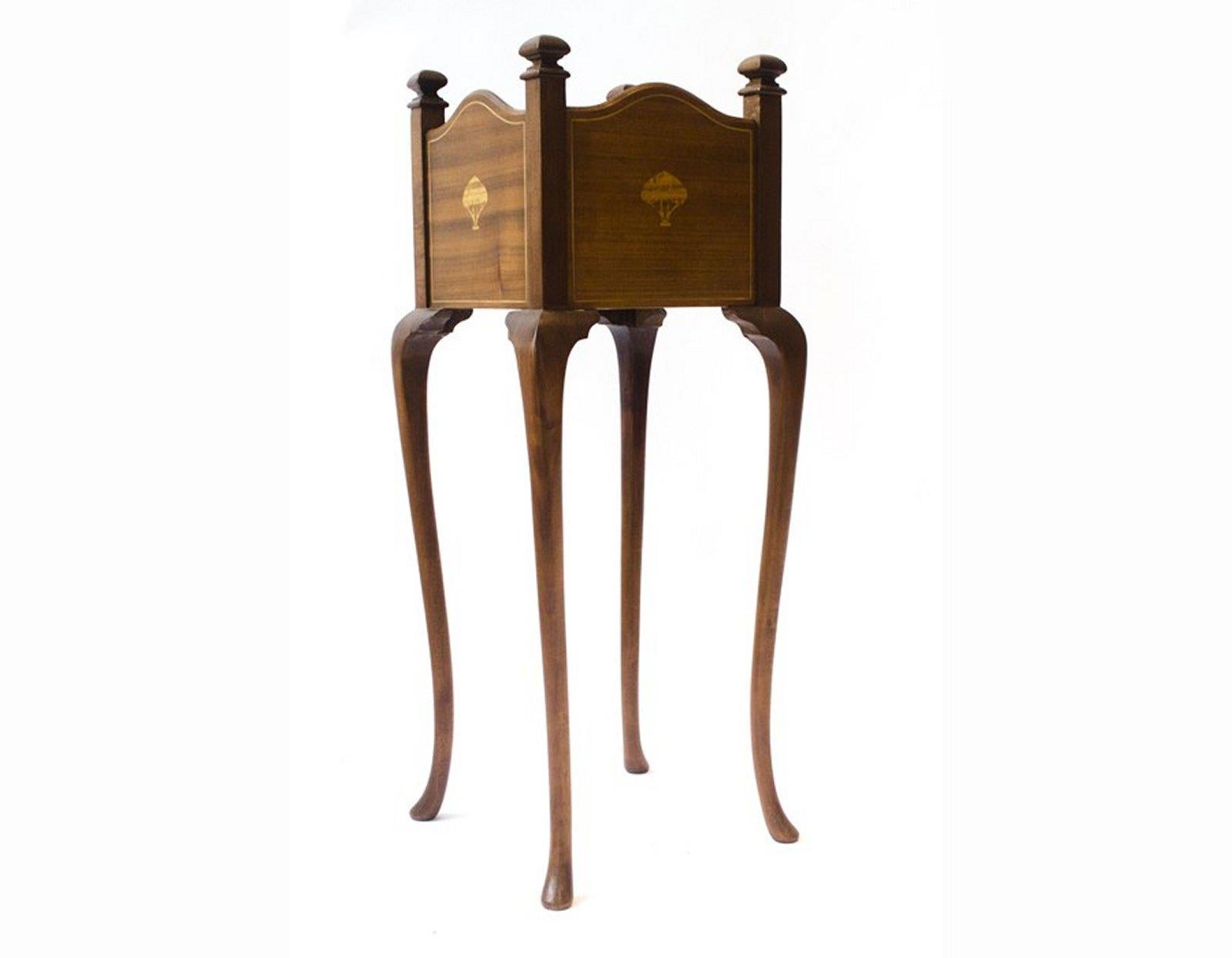 20th Century W J Neatby A Pair of Arts & Crafts Mahogany Side Tables with Inlaid Floral Tops For Sale