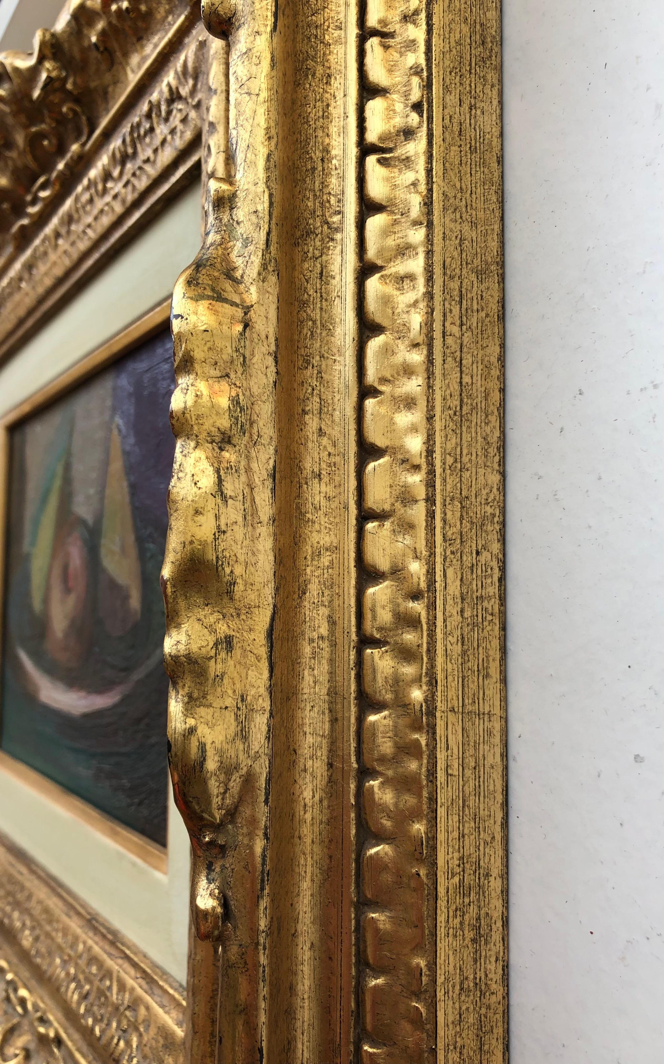 Work on canvas
Molded frame in plaster and gilded wood
35.5 x 41.5 x 7 cm