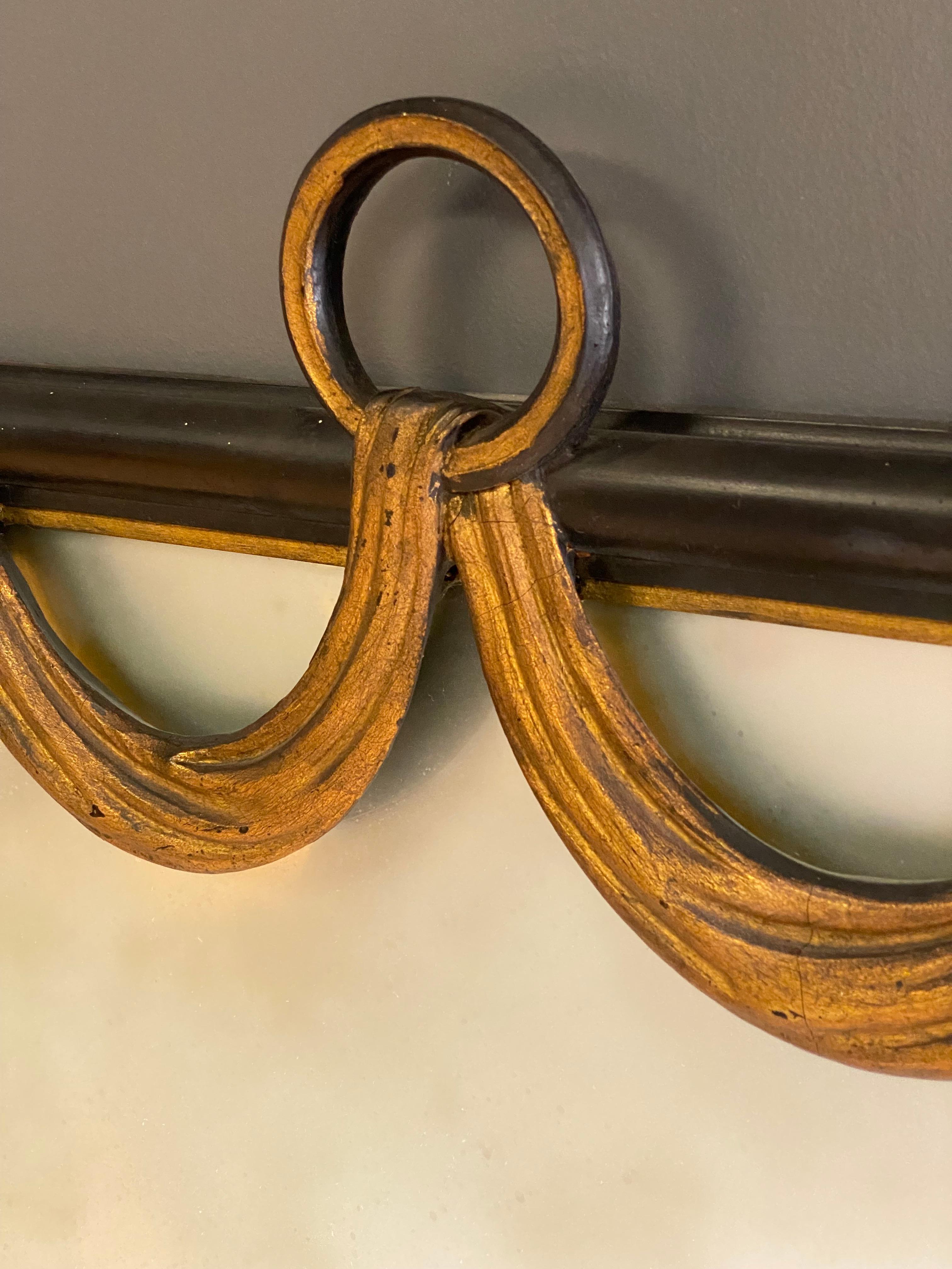 W. & J. Sloane Hollywood Regency Ebonized and Parcel Gilt Swag Wall Mirror 5