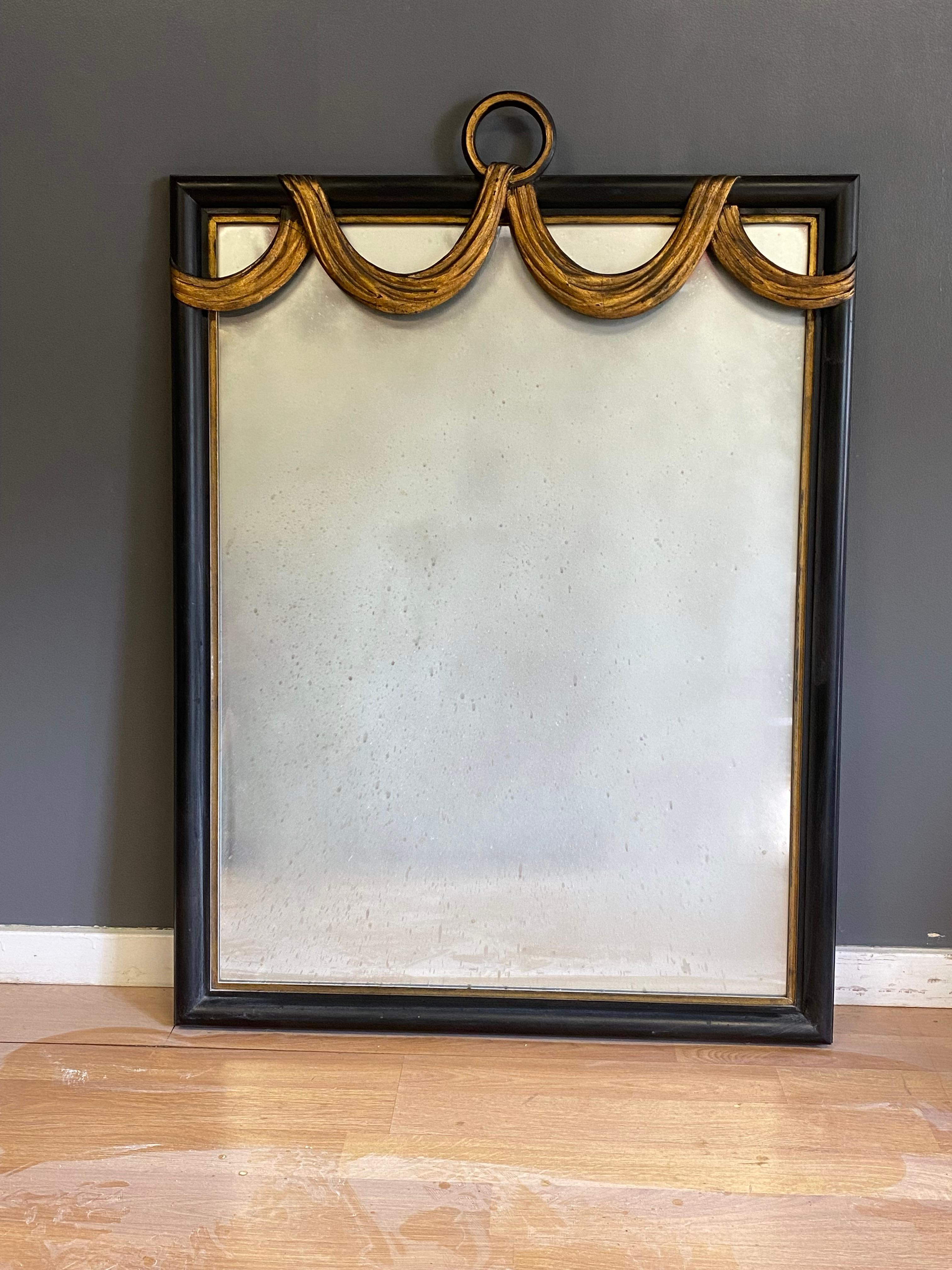 W. & J. Sloane Hollywood Regency Ebonized and Parcel Gilt Swag Wall Mirror 10