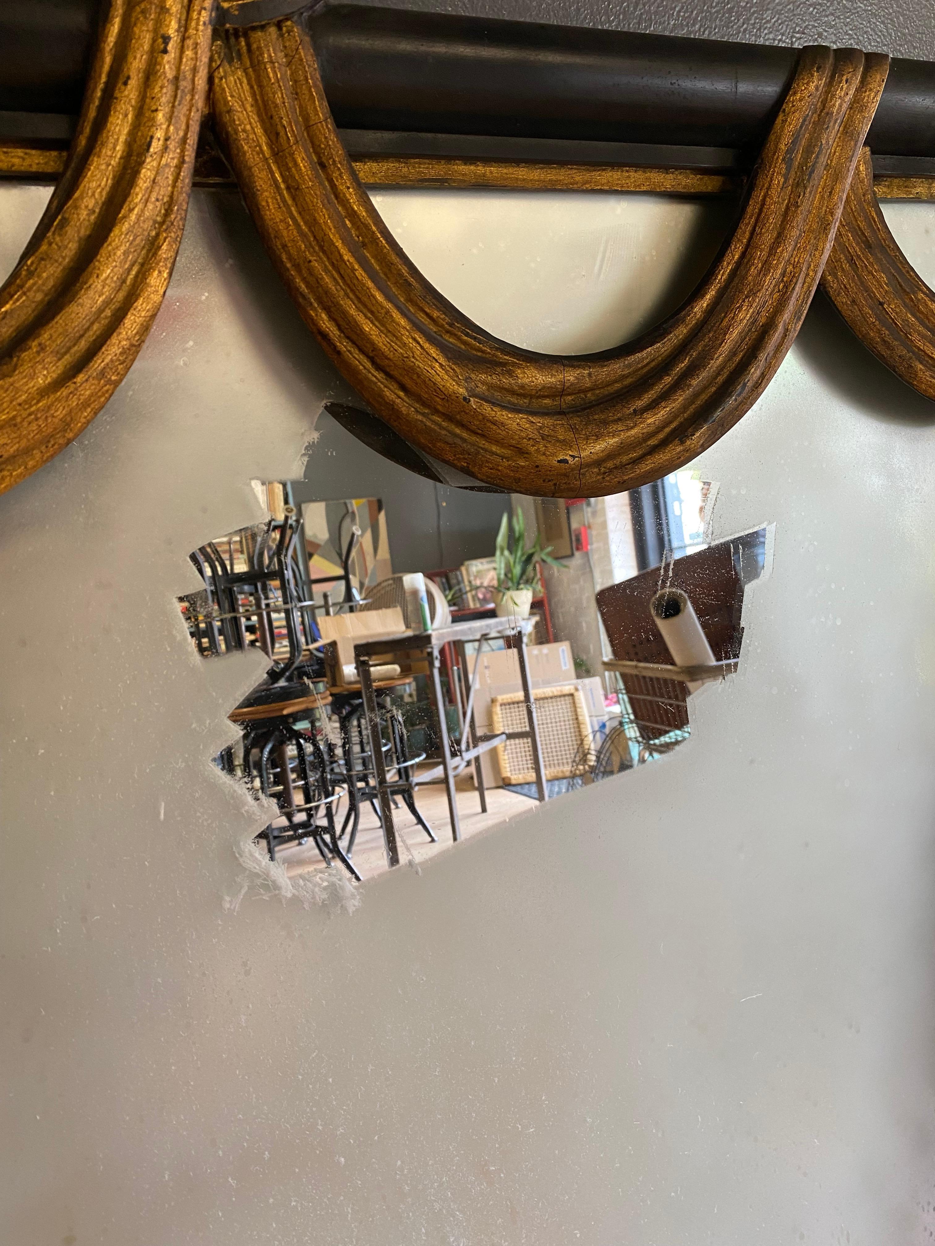 W. & J. Sloane Hollywood Regency Ebonized and Parcel Gilt Swag Wall Mirror 2