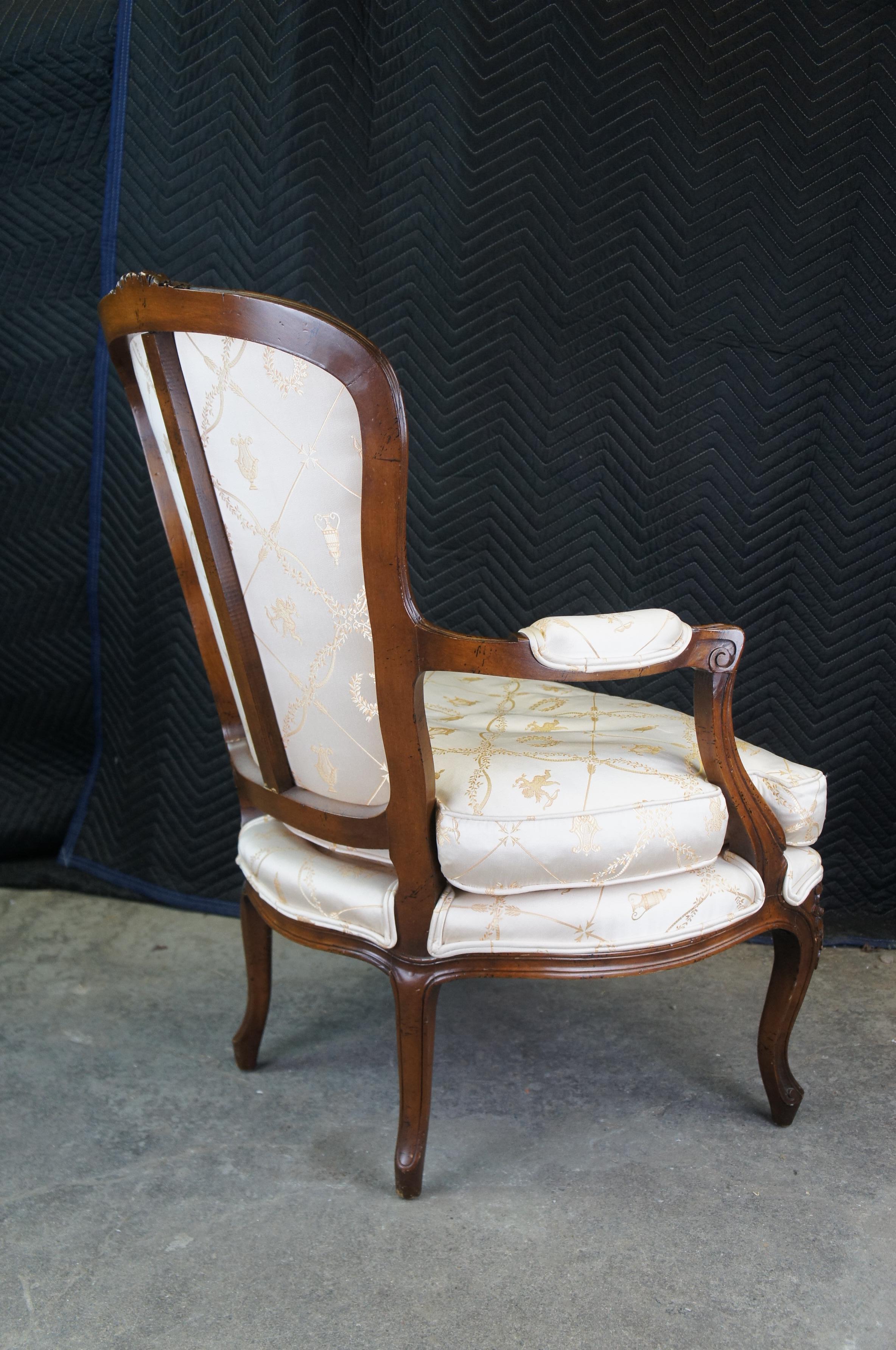 W & J Sloane Mid Century French Walnut Louis XV Fauteuil Arm Chair Downfill Seat For Sale 1