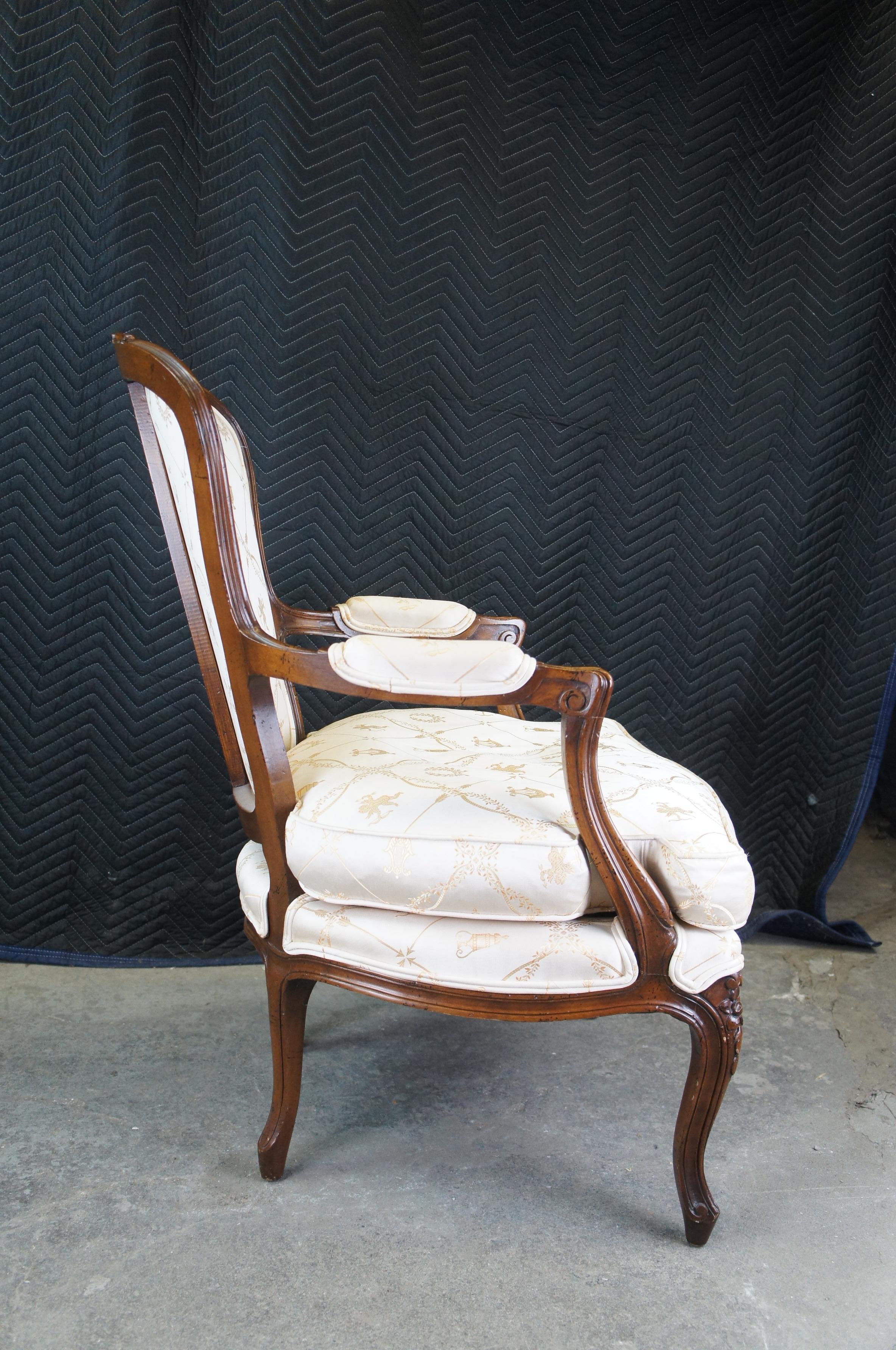 W & J Sloane Mid Century French Walnut Louis XV Fauteuil Arm Chair Downfill Seat For Sale 2