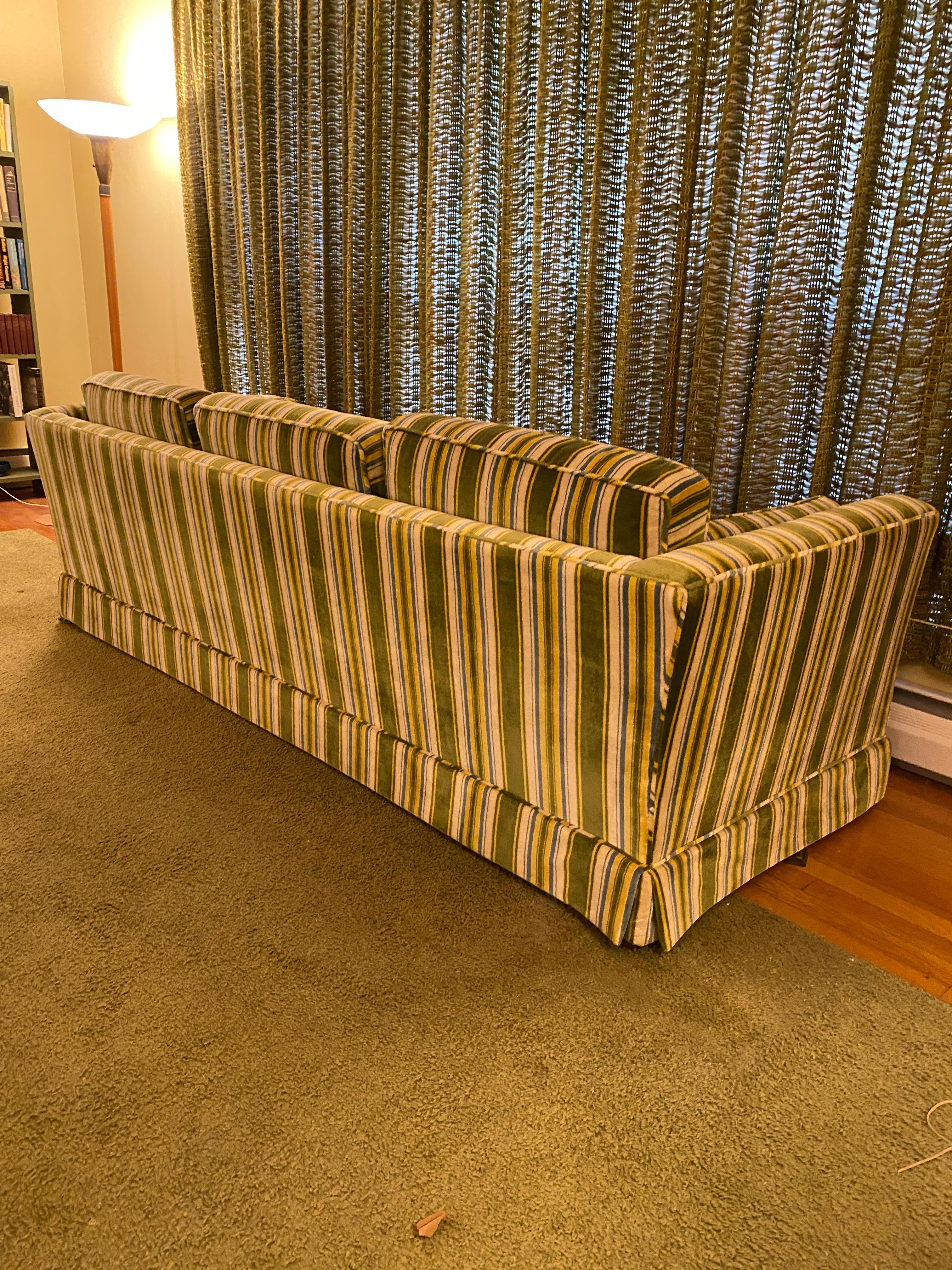 Mid-Century Modern W. & J. Sloane New York Striped Velvet Traditional Sofa