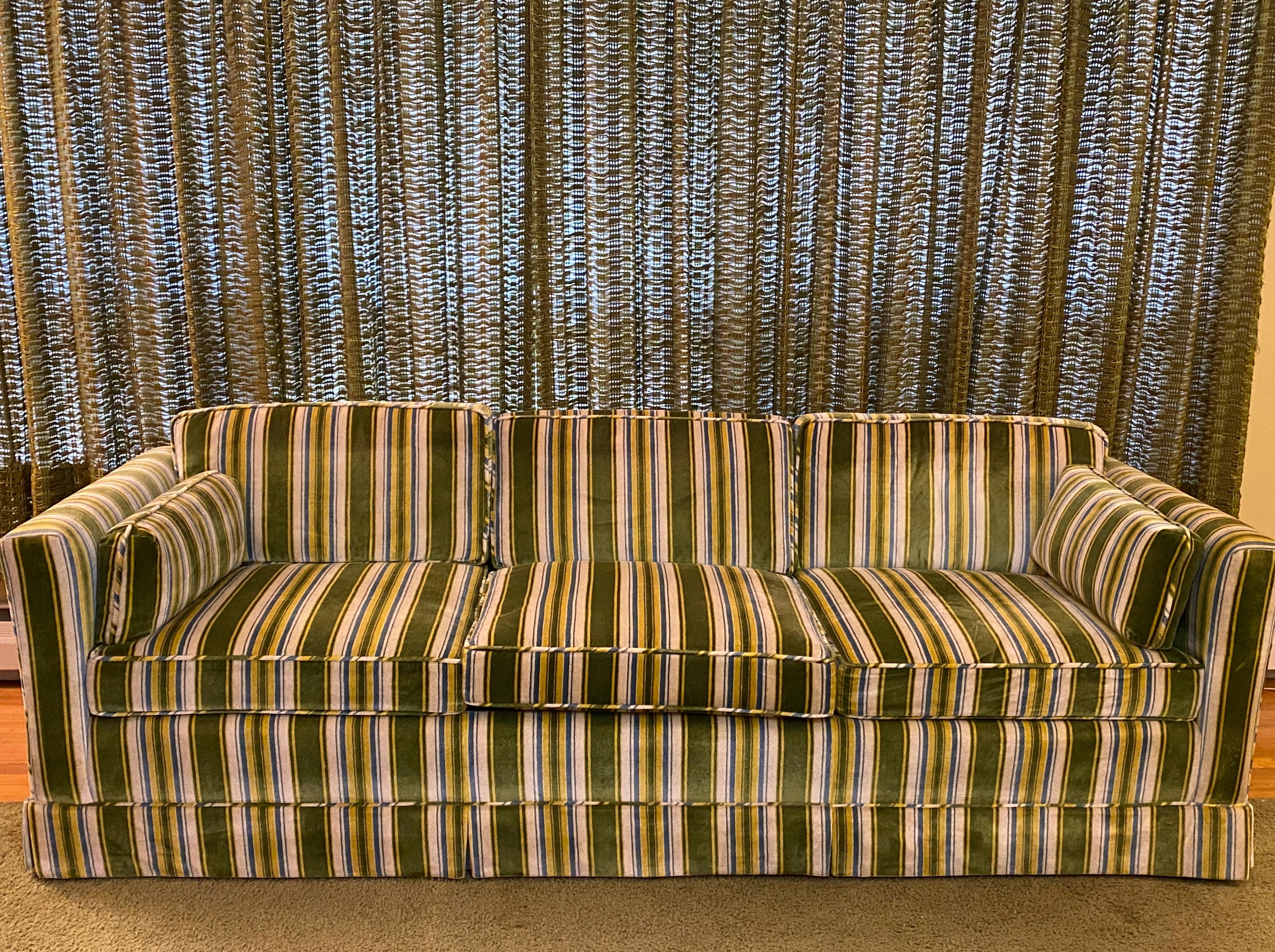 W. & J. Sloane New York Striped Velvet Traditional Sofa In Good Condition In Garnerville, NY