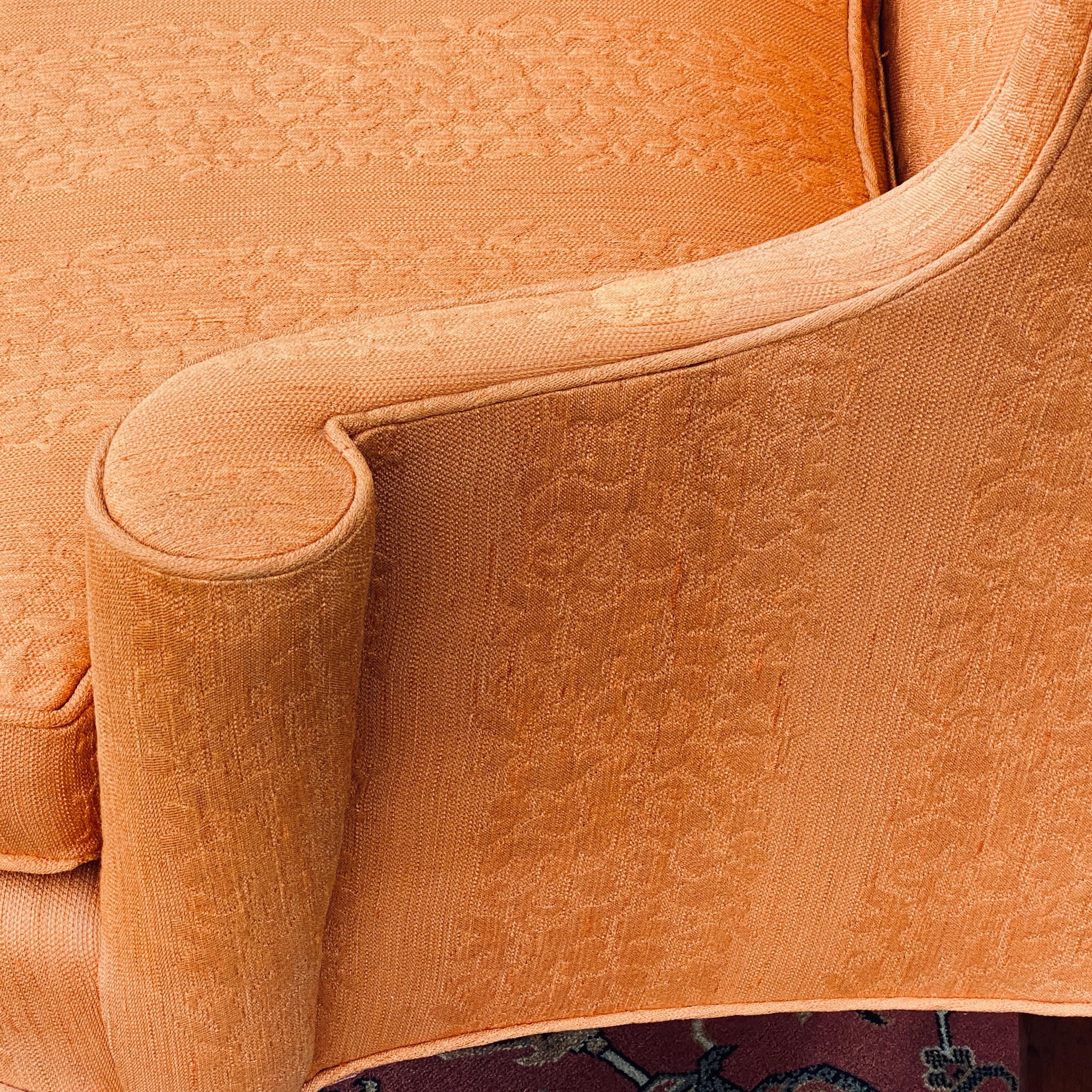 W. & J. Sloane Orange Jacquard Mahogany Wingback Chair For Sale 4