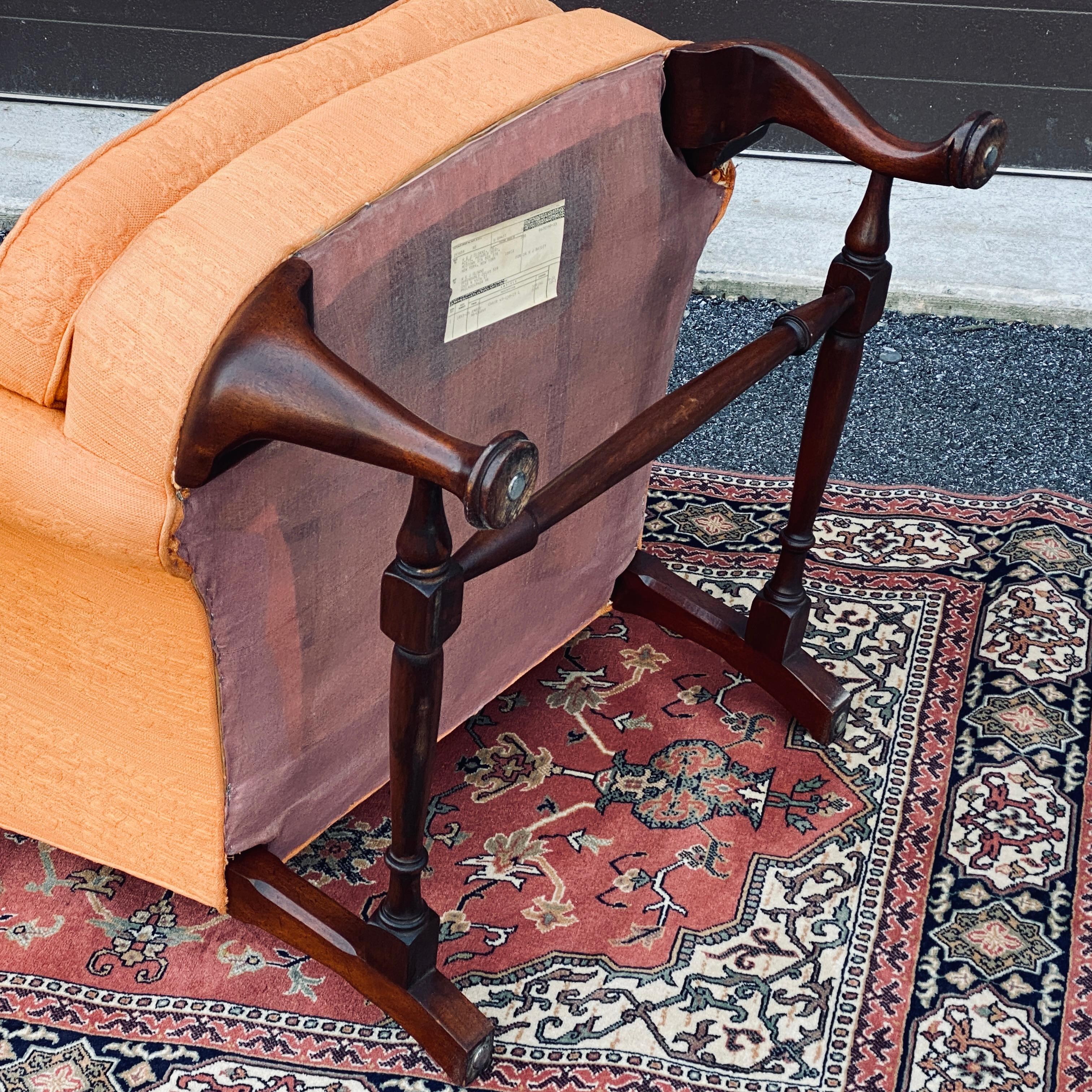 W. & J. Sloane Orange Jacquard Mahogany Wingback Chair For Sale 6
