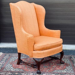 W. & J. Sloane Orange Jacquard Mahogany Wingback Chair