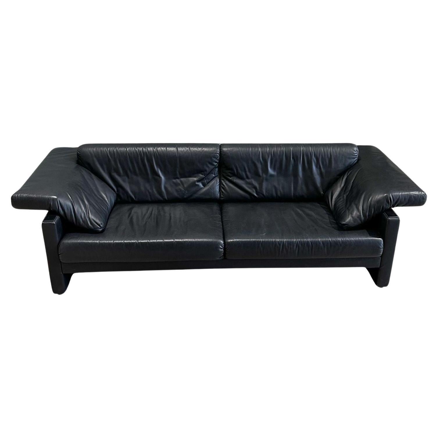 W. K. Wohnen Post Modern Black Leather Sofa, Germany 1980 For Sale