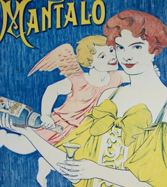 Mutter mit gelbem Kleid und Kind, Farblithographieplakat aus dem frühen 20. Jahrhundert