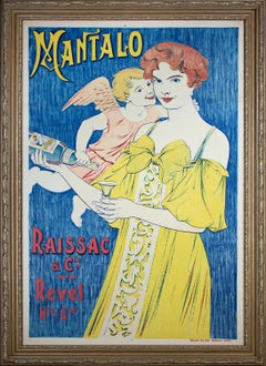 mother with yellow dress and child early 20th century color lithograph poster