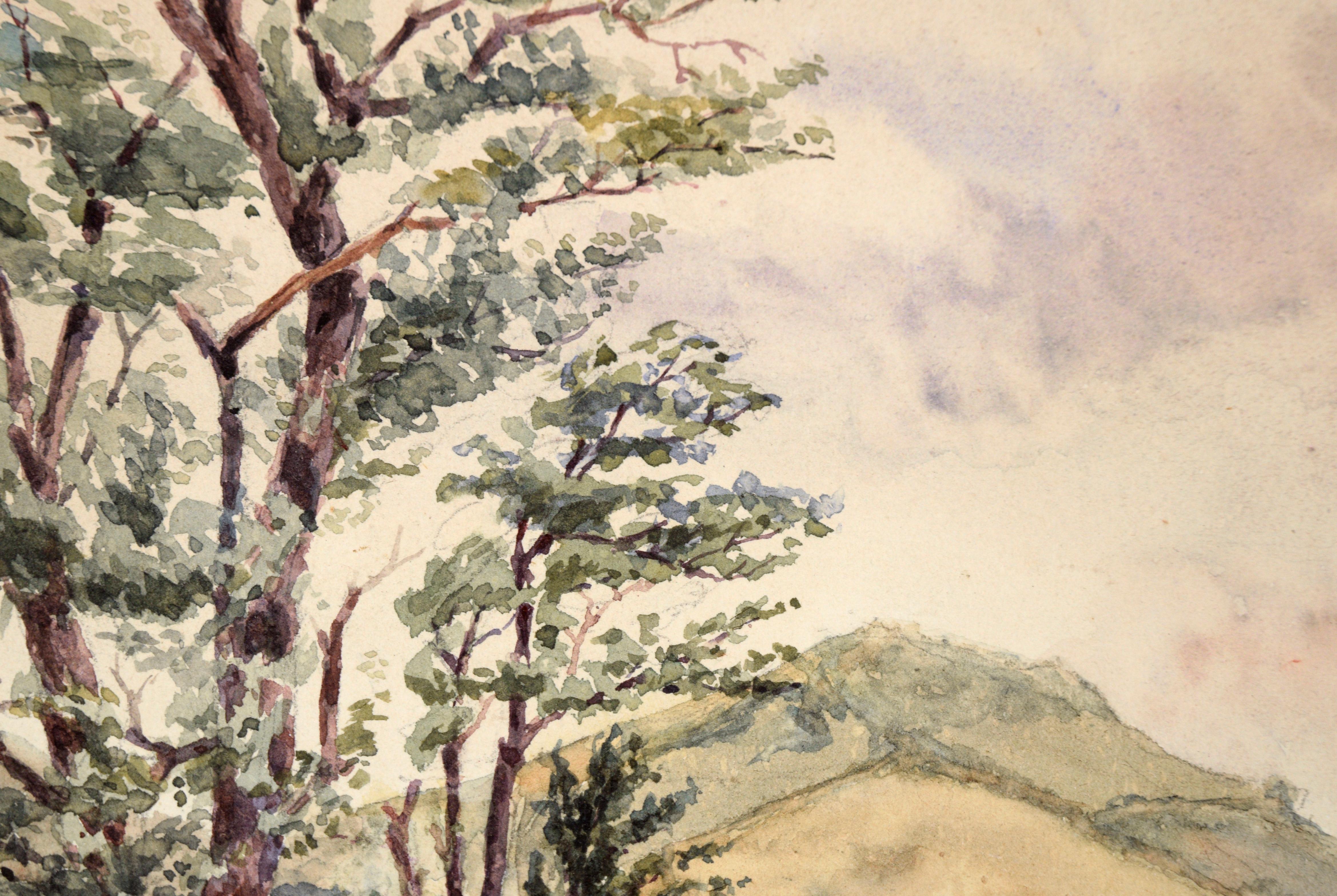 Valle alberata e montagne a West Brighton Staten Island Acquerello 1905 - Landscape Painting Grigio di W Lund