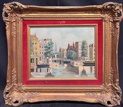 Canal View in Amsterdam Tranquil Cityscape Dutch School signed Oil Painting