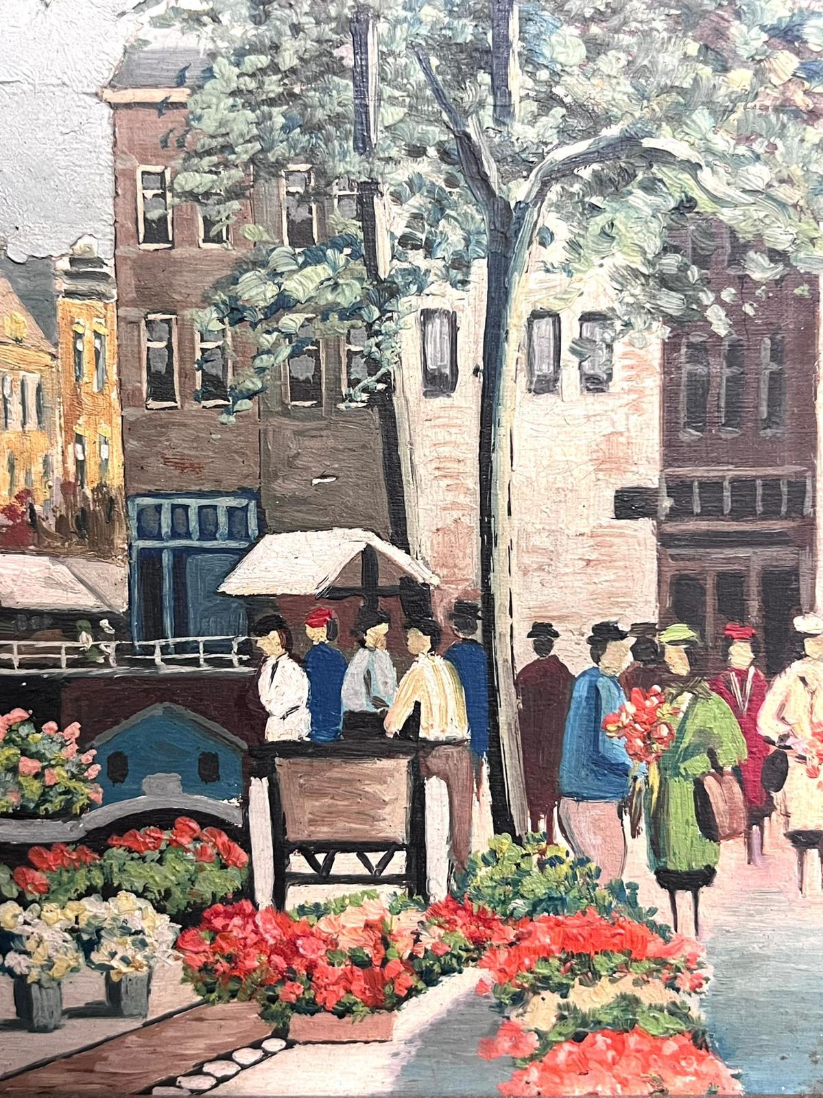Vibrant Spring Market Day by the Canal in Amsterdam Oil Painting Signed Painting 5