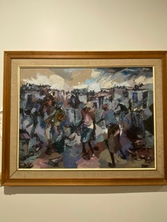 W. Mandla Koboka (Afrique du Sud) - Township de Soweto - Peinture à l'huile sur toile
