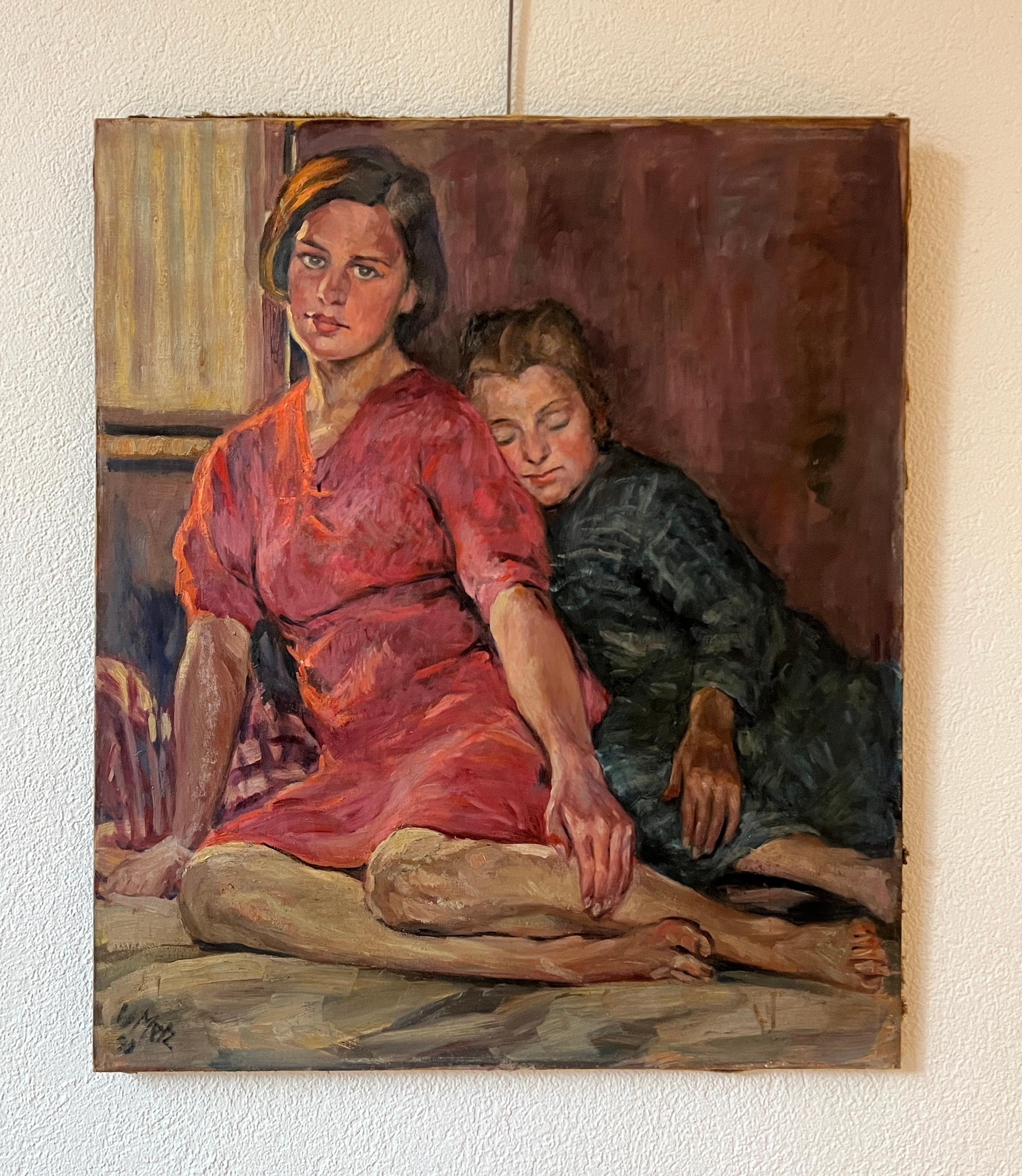 Junge Mädchen beim Ausruhen – Painting von W. Metz