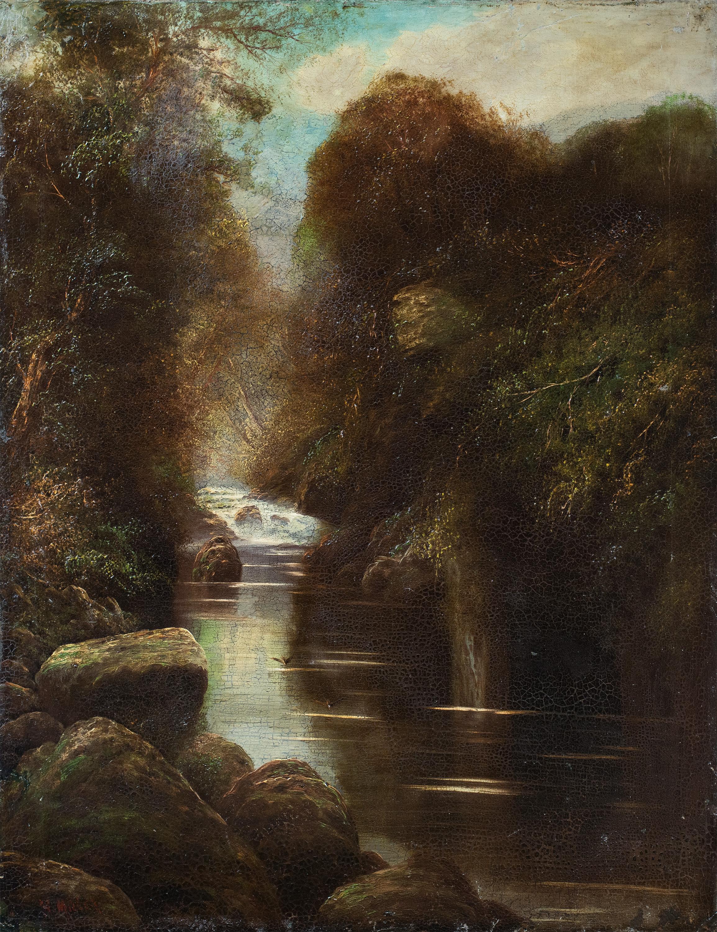 W. Miller (British Naturalistic painter) - 19th century landscape painting River