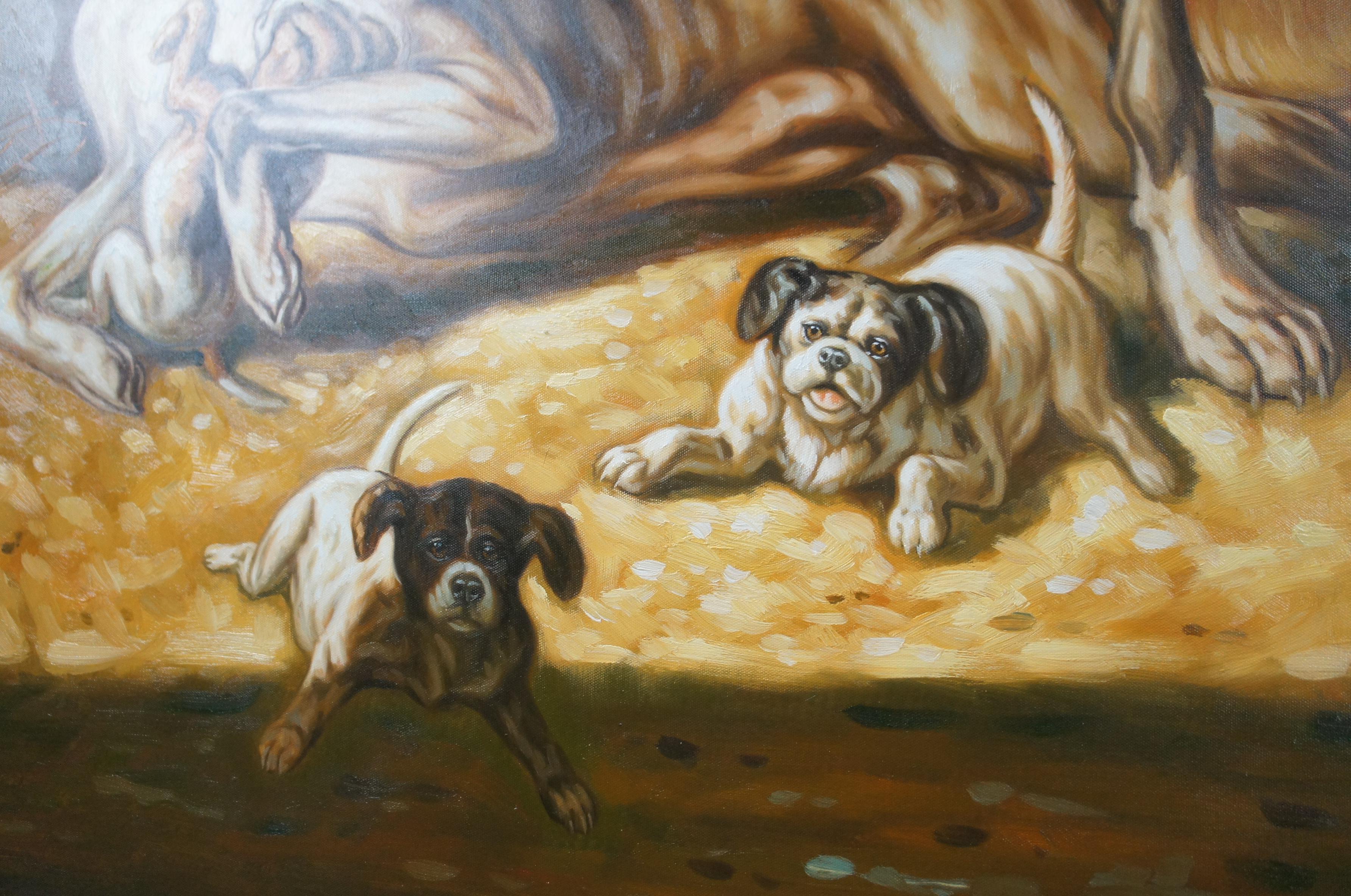 Portrait de famille anglaise d'un bulldog chien, peinture à l'huile sur toile 51