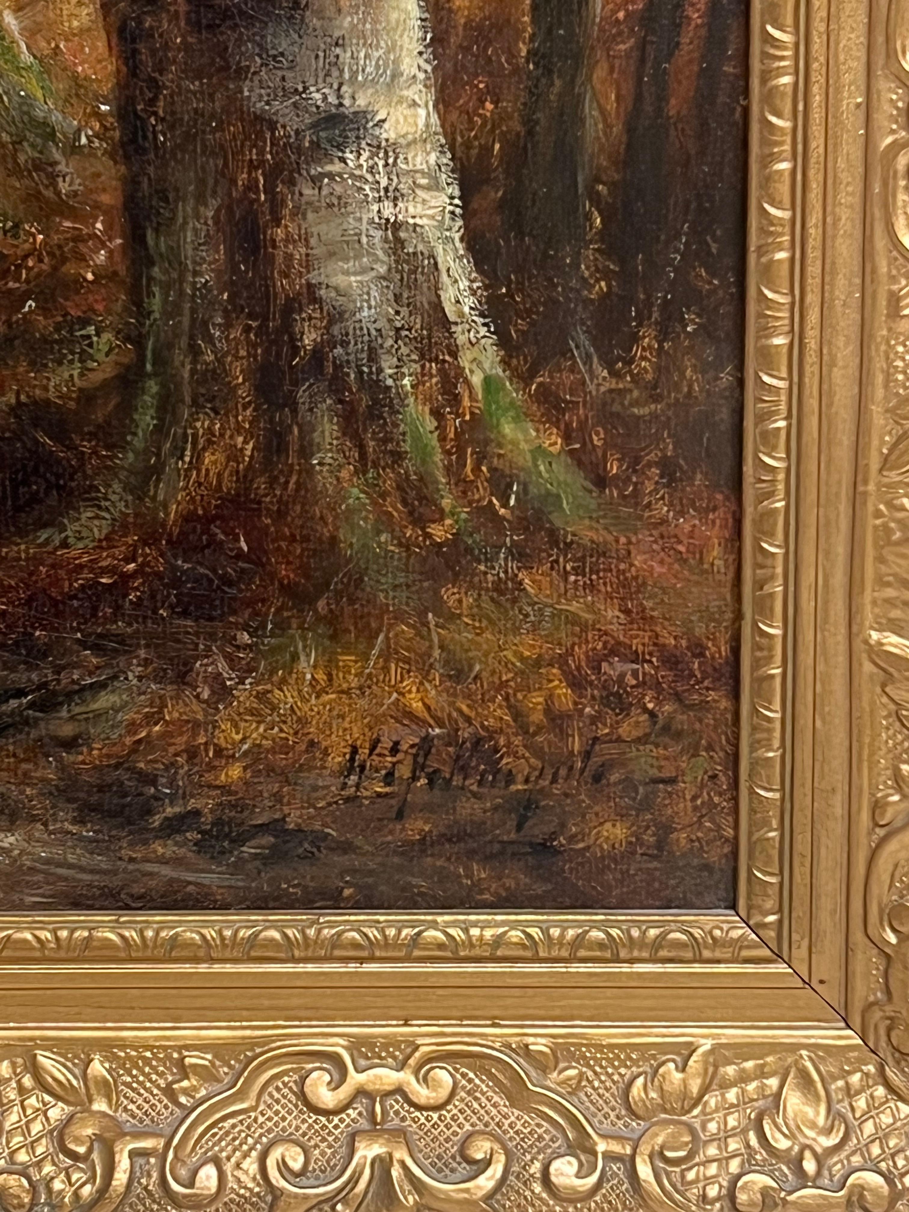 Signierte viktorianische Ölgemälde Sammeln von Brennholz Herbst Woodland Pathway im Angebot 2