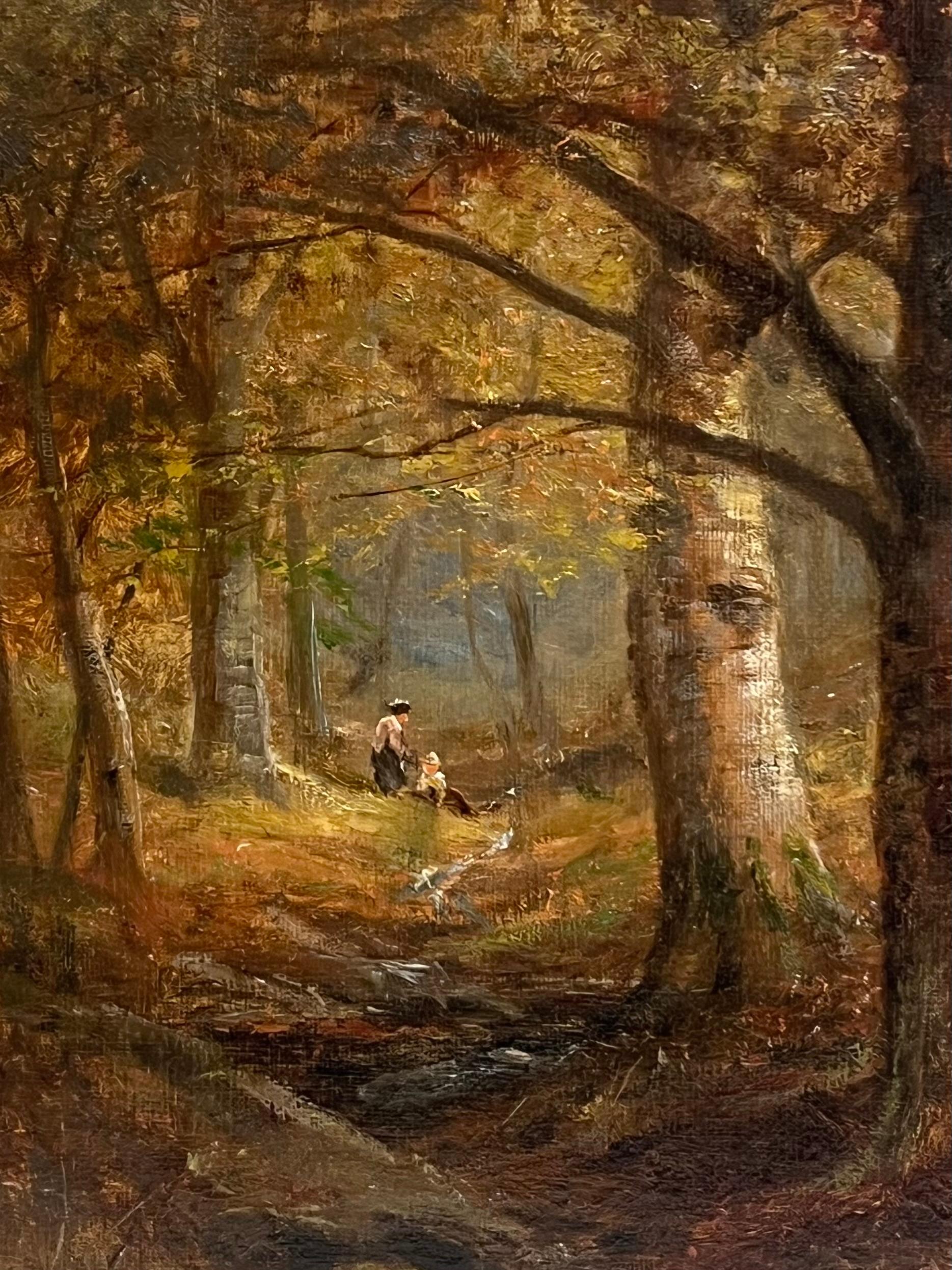 Signierte viktorianische Ölgemälde Sammeln von Brennholz Herbst Woodland Pathway im Angebot 3