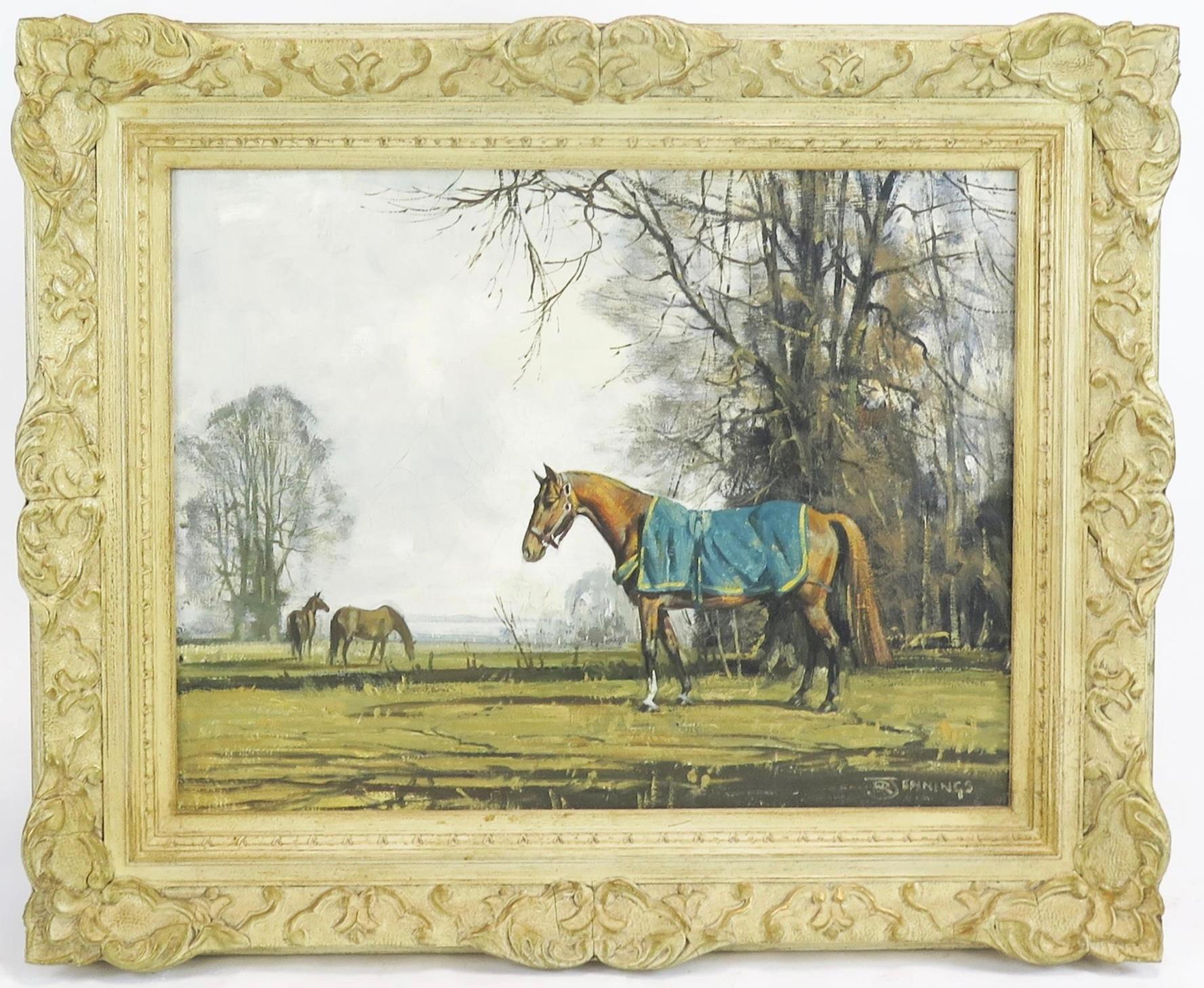 „Kupfer & Blau“ – Pferde in einer Landschaft – Painting von W. R. Jennings