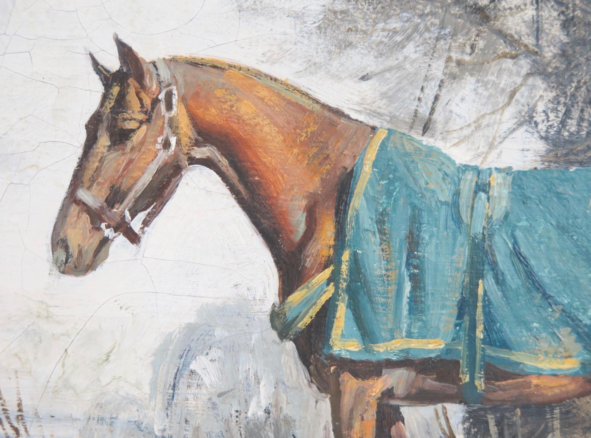 „Kupfer & Blau“ – Pferde in einer Landschaft (Grau), Animal Painting, von W. R. Jennings