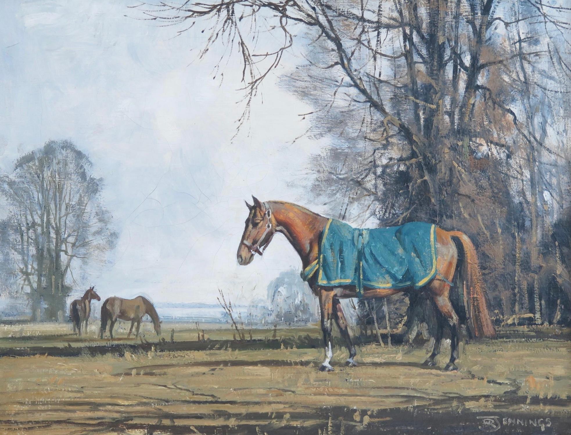 W. R. Jennings Animal Painting – „Kupfer & Blau“ – Pferde in einer Landschaft
