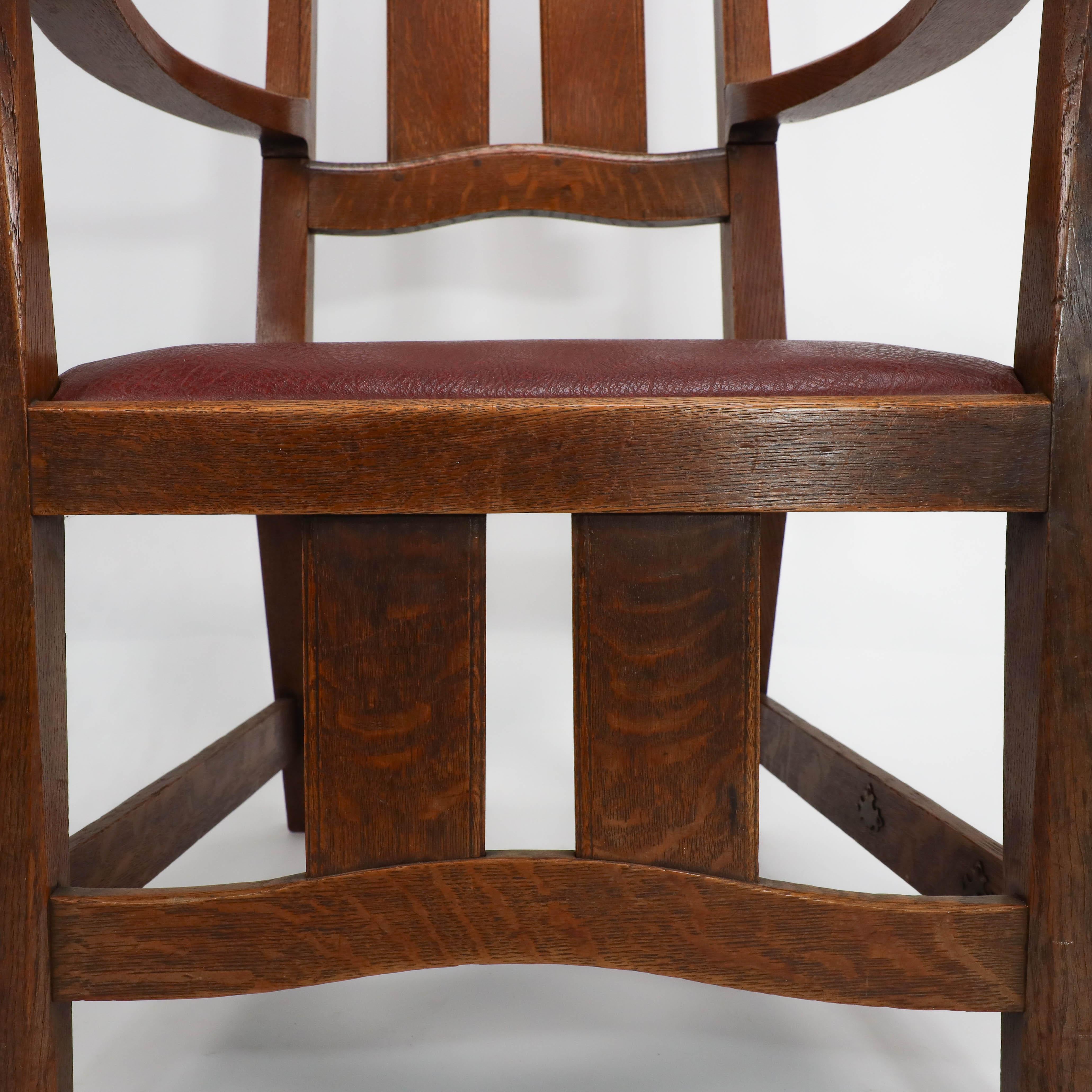 W R Lethaby. A rare Arts & Crafts sculptured oak armchair with shaped arms For Sale 2