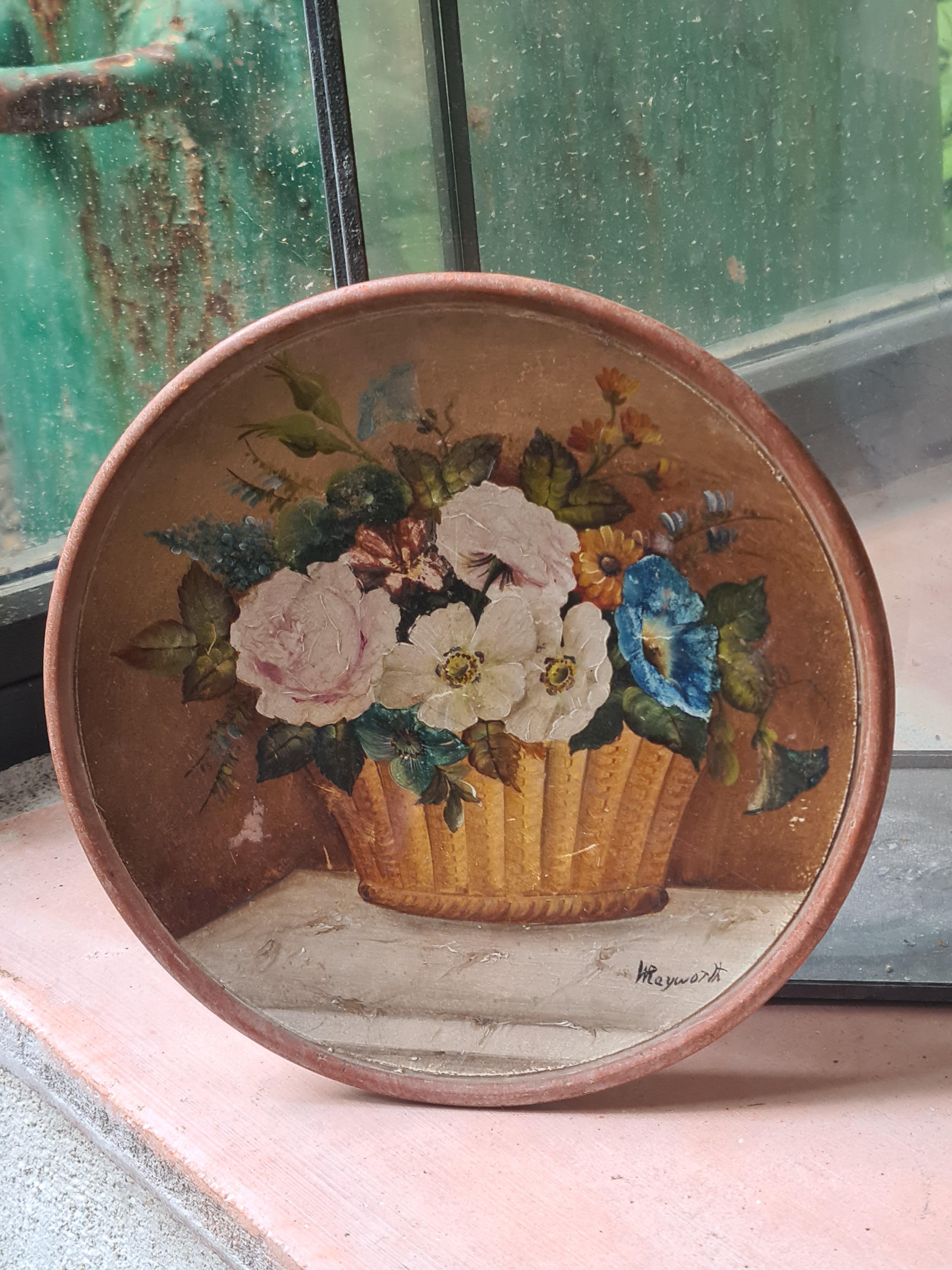 Plaque peinte à la main, Longpark, Torquay, panier de fleurs en vente 6