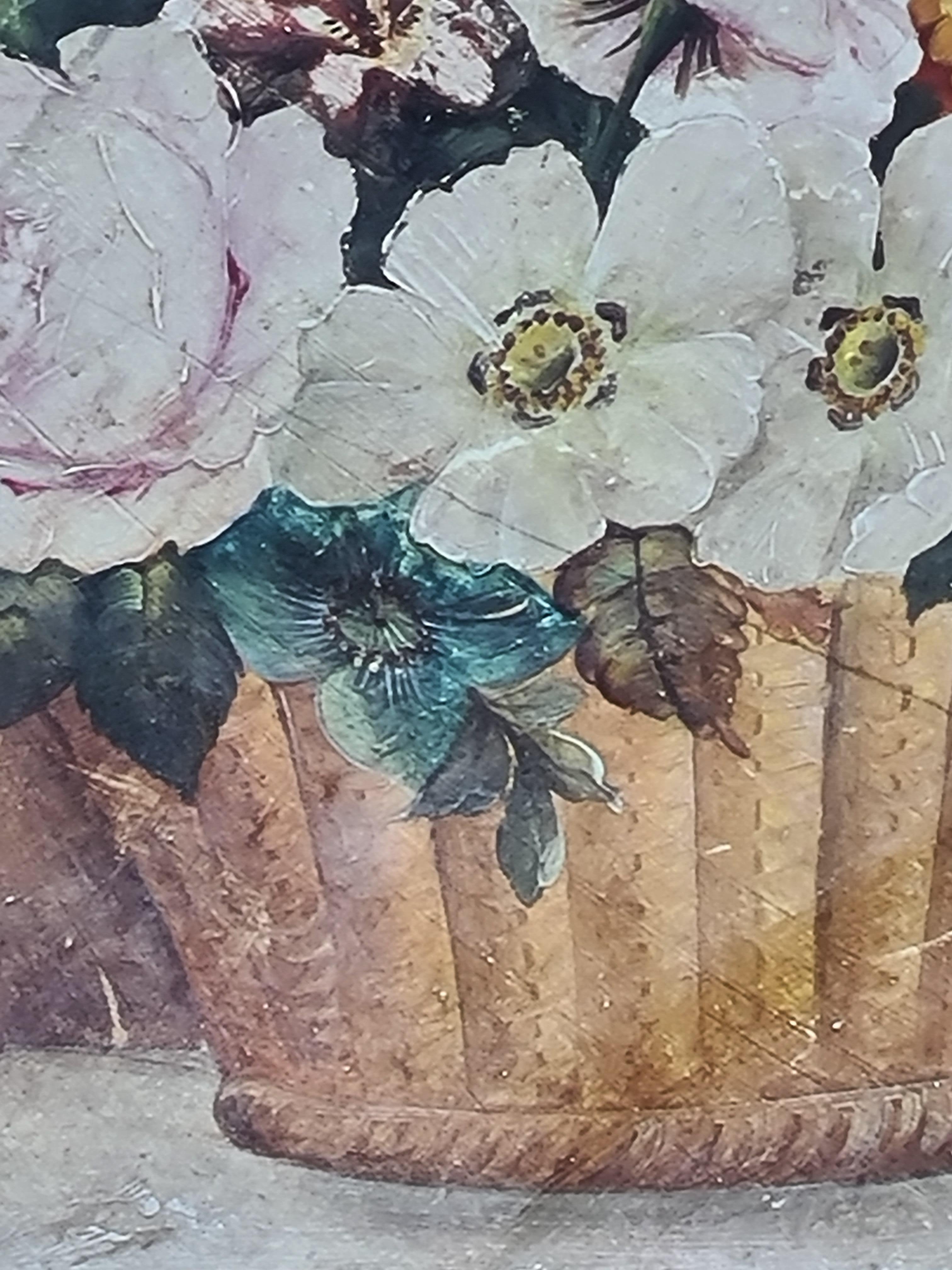 Plaque peinte à la main, Longpark, Torquay, panier de fleurs en vente 1