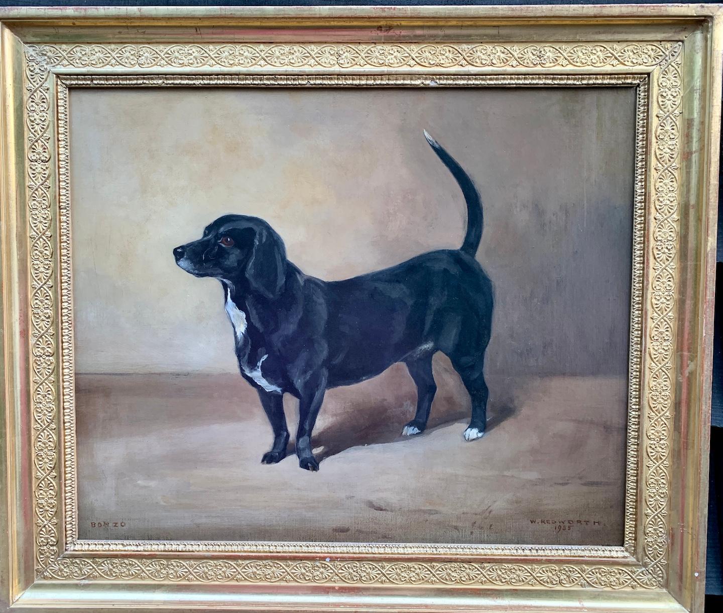 1935 English oil of a terrier dog portrait, Bonzo