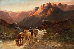 W. Richard British Naturalistic - 19. Jahrhundert Landschaftsmalerei - Highlanders