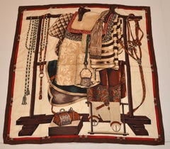 "W" "Riding Gear" with Coco-Brown Borders Silk Scarf