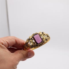W & S BLACKINGTON 1900 Art-Nouveau Gilt Foliage Bangle Bracelet With Amethysts