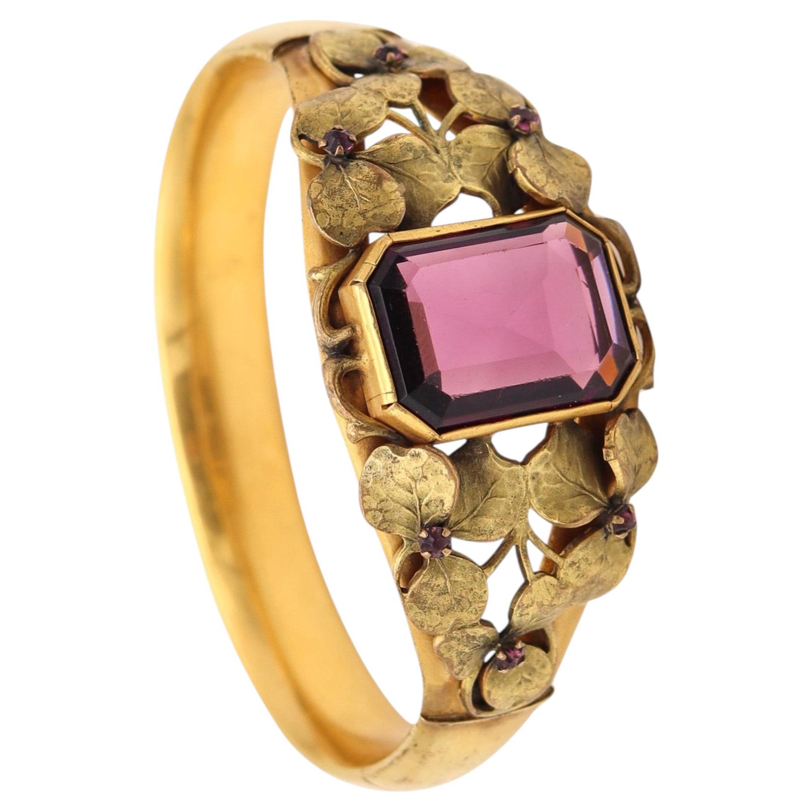 W & S BLACKINGTON 1900 Bracciale in stile Art-Nouveau dorato con fogliame e ametiste