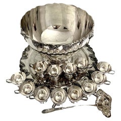 W & S Blackinton Co. Large Silverplate Punch Bowl, Cups, Ladle, Tray