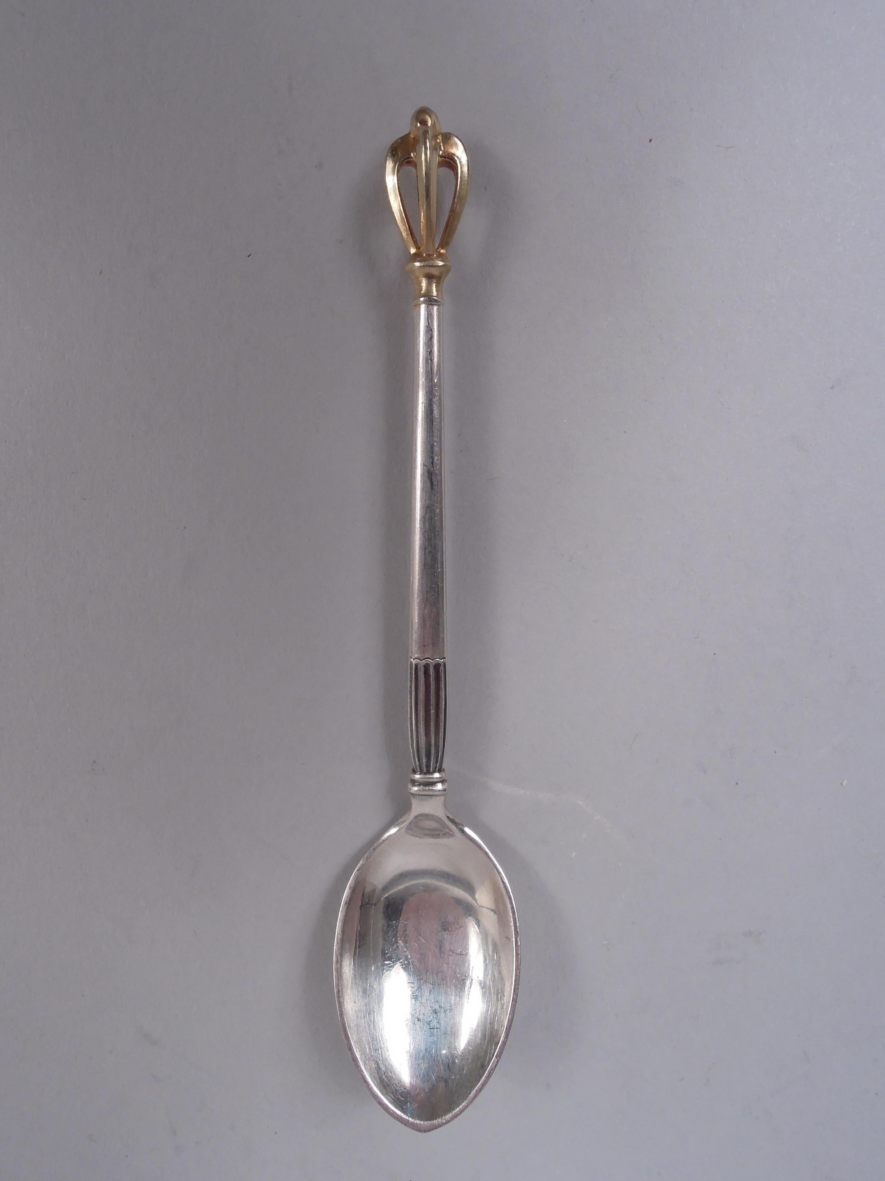Scandinavian Modern W & S Sorensen Golden Crown Demitasse Spoons & Sugar Nips For Sale