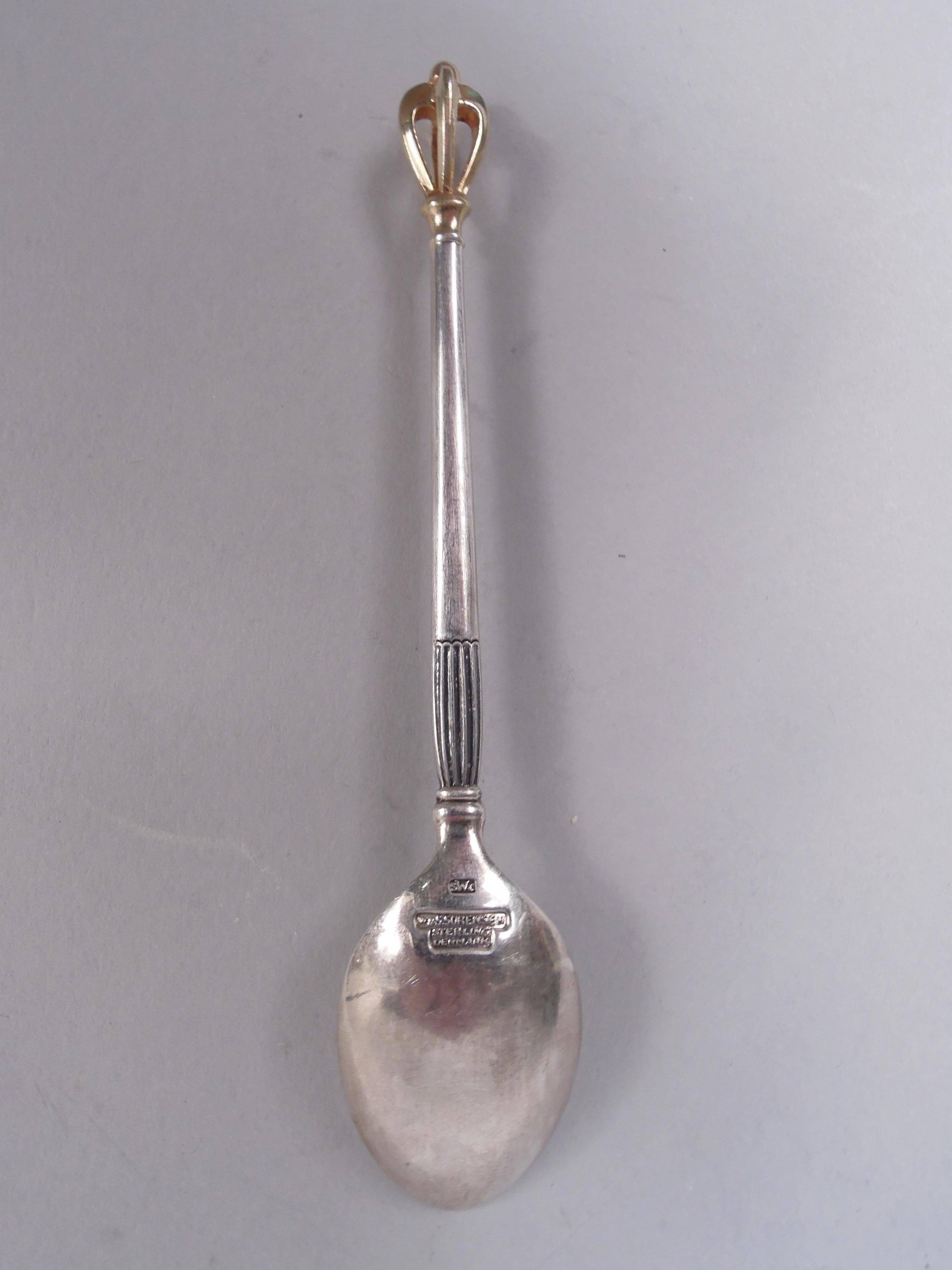 Danish W & S Sorensen Golden Crown Demitasse Spoons & Sugar Nips For Sale